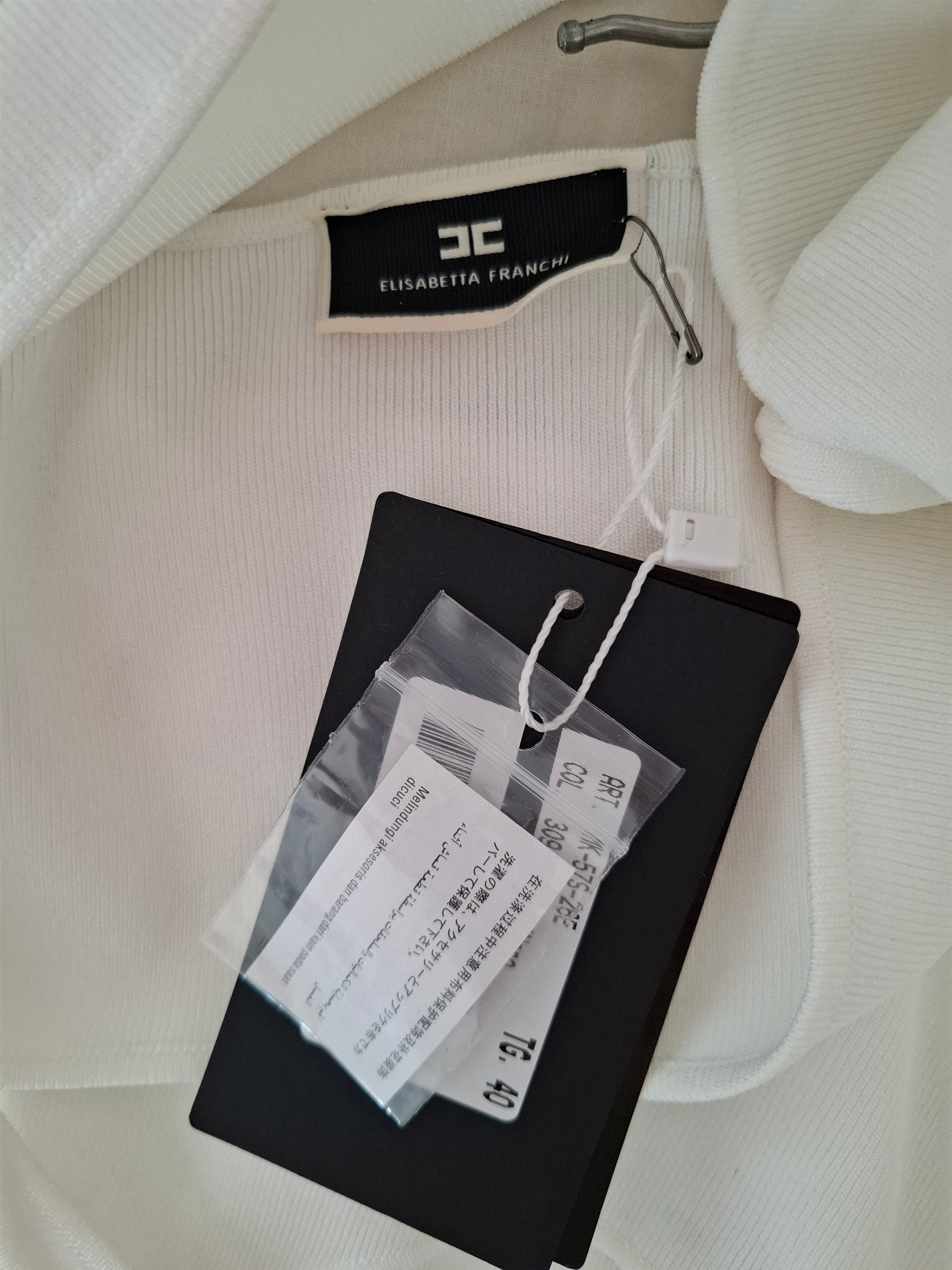 New Elisabetta Franchi White Ribbed Cut-Out Sweater Set / Top Size S image 8