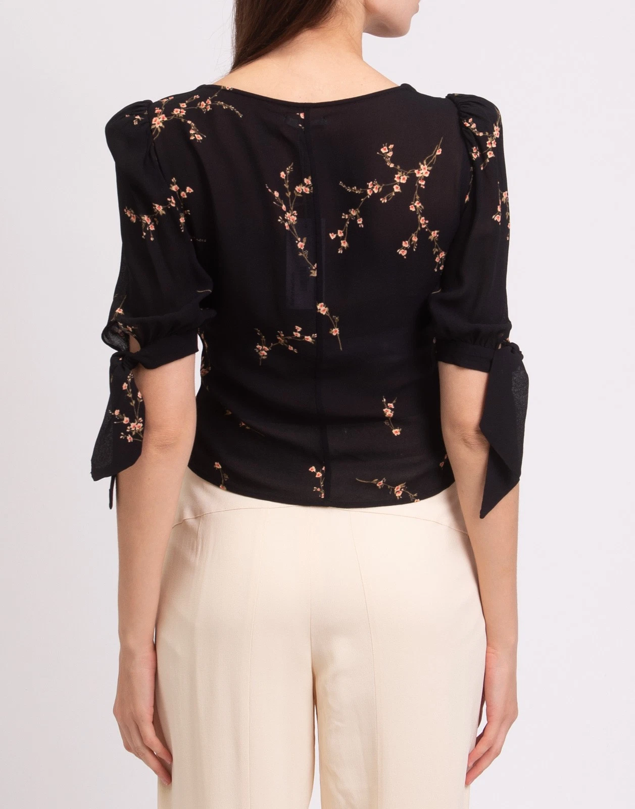 New Reformation Black Floral Print Button-Front Blouse Size L image 6