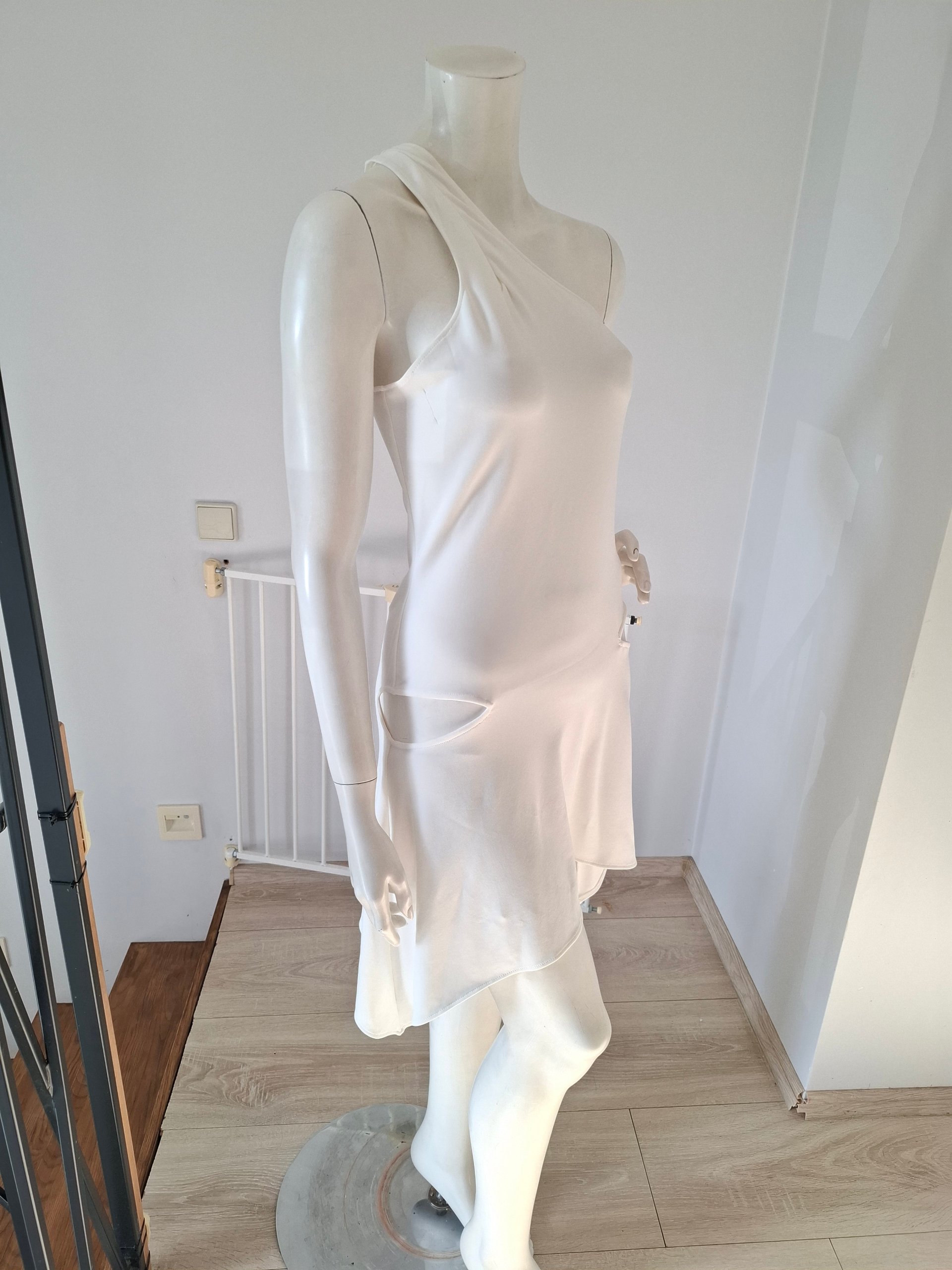 New Courrèges White Asymmetric One-Shoulder Cut-Out Mini Dress Size L image 8