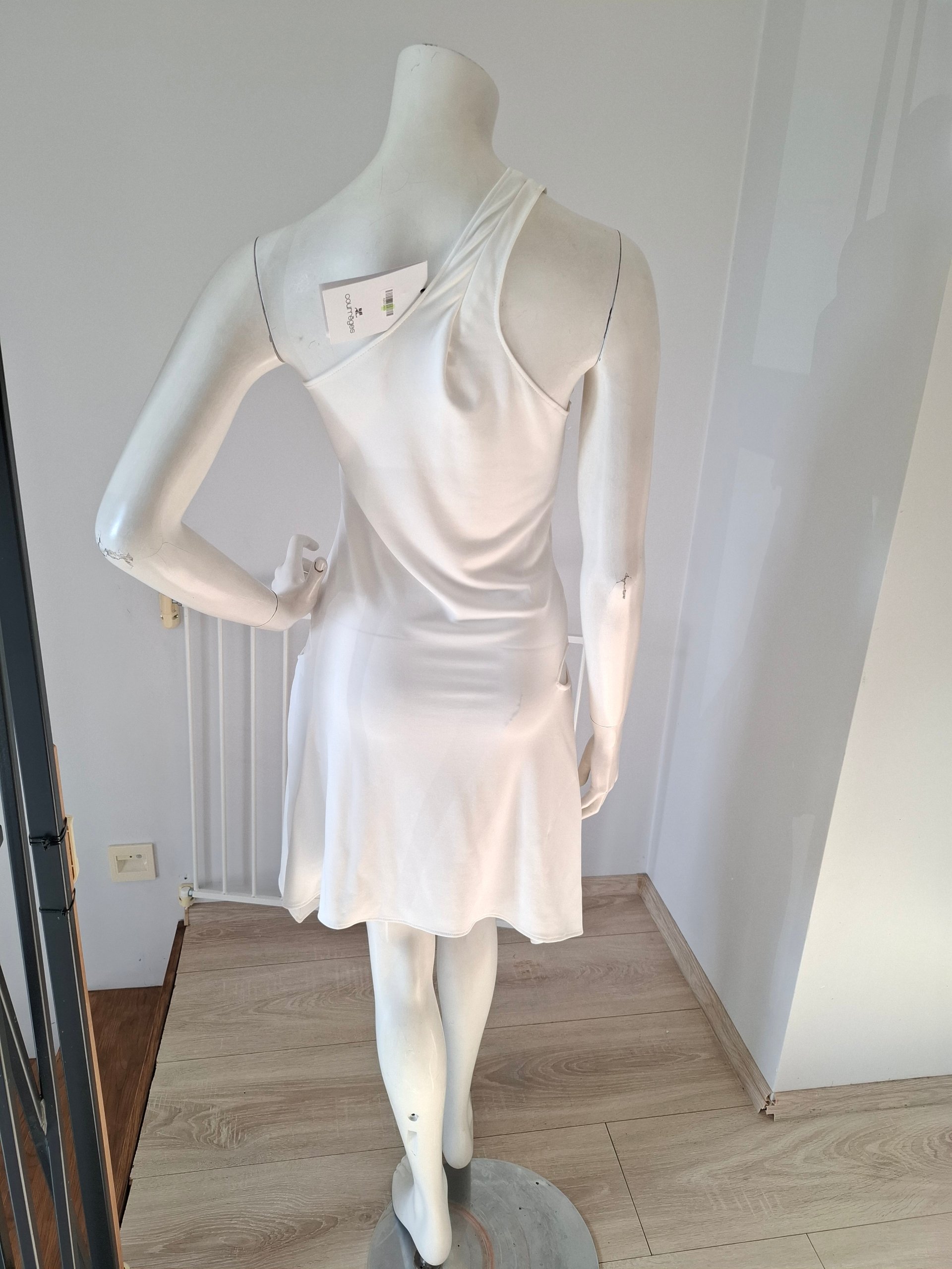 New Courrèges White Asymmetric One-Shoulder Cut-Out Mini Dress Size L image 9