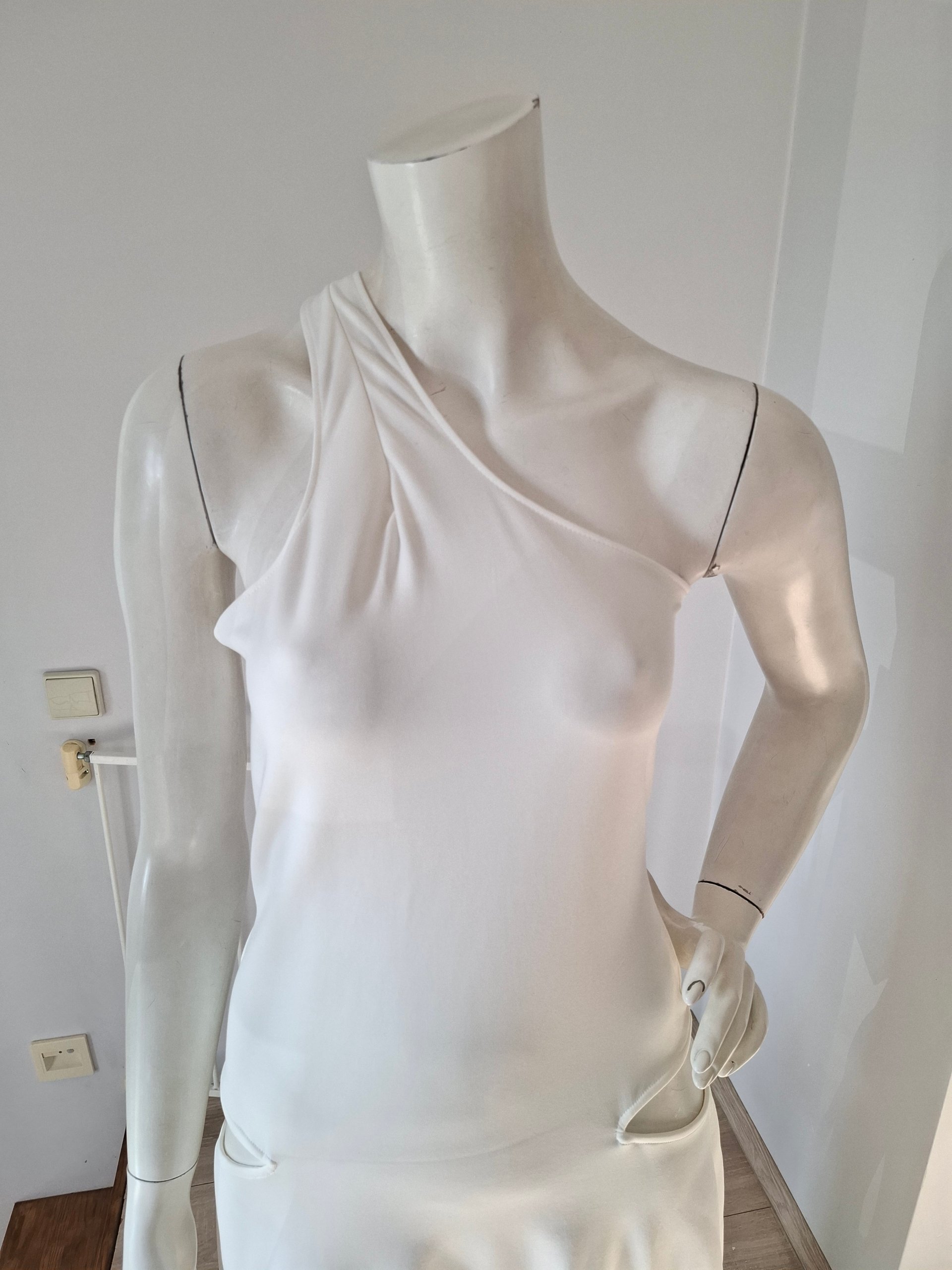 New Courrèges White Asymmetric One-Shoulder Cut-Out Mini Dress Size L image 6
