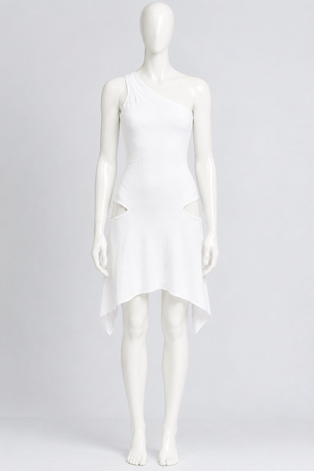 New Courrèges White Asymmetric One-Shoulder Cut-Out Mini Dress Size L