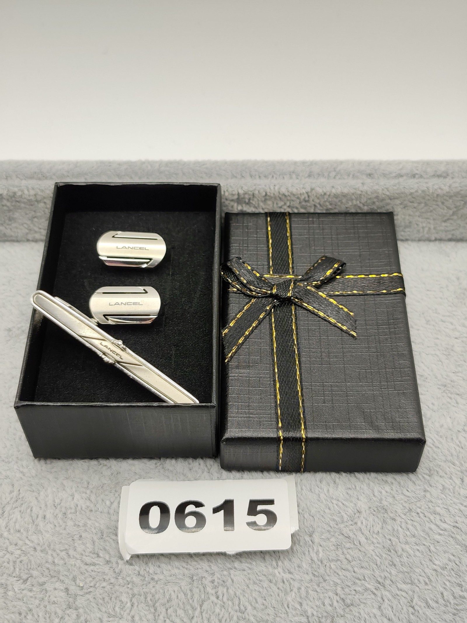 Lancel Silver Cufflinks & Tie Clip Set Silver Metal