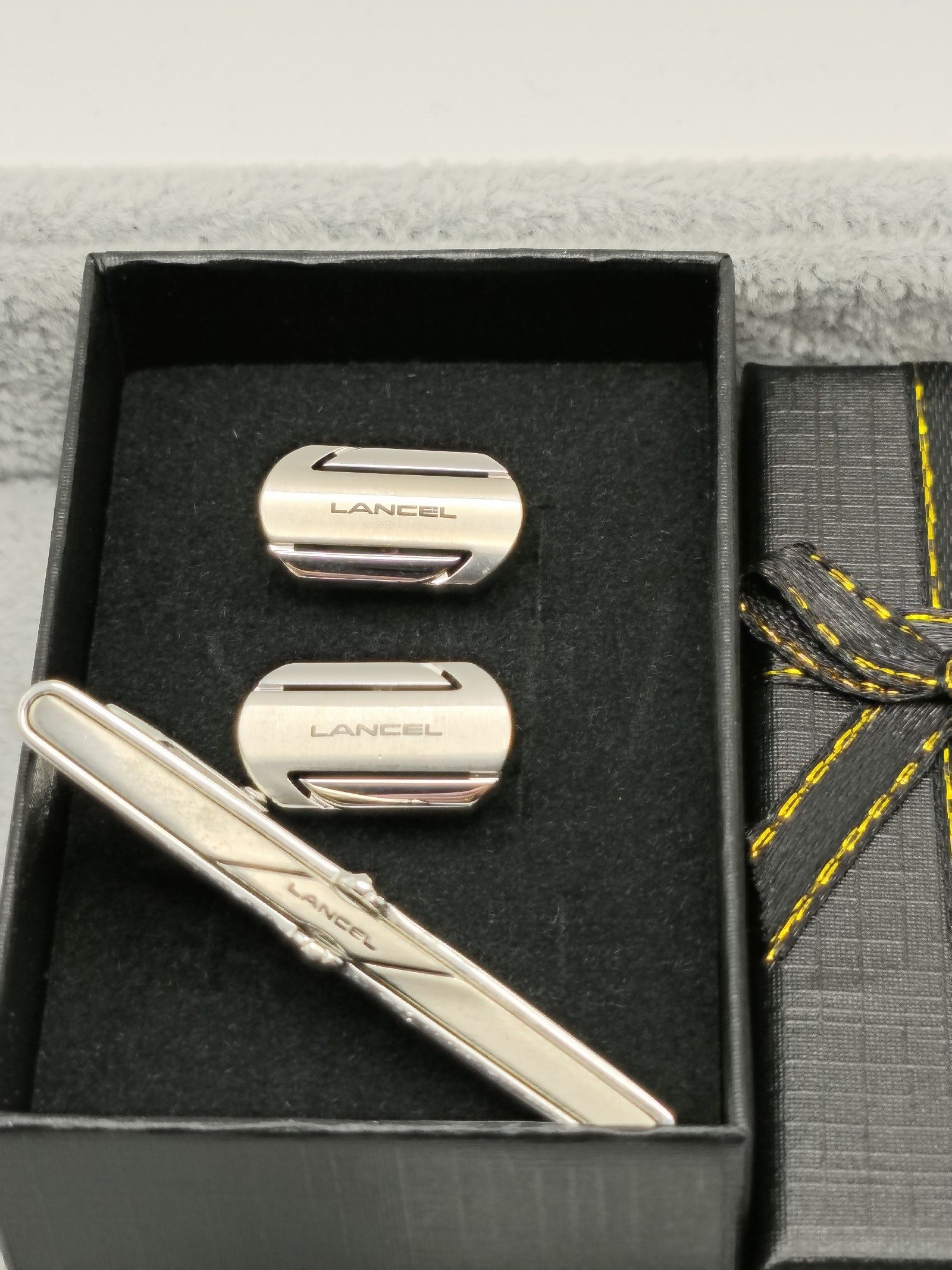 Lancel Silver Cufflinks & Tie Clip Set Silver Metal image 2