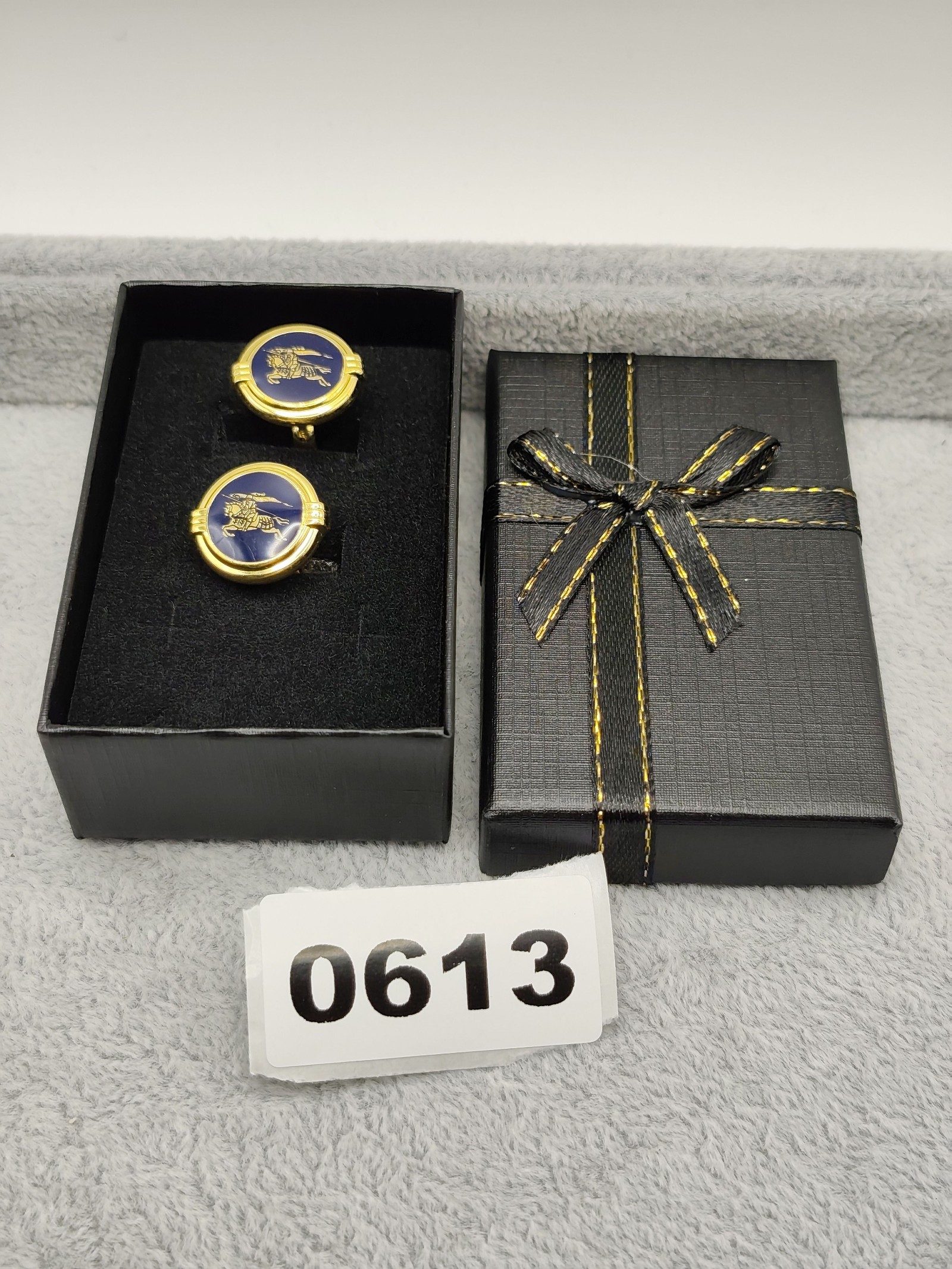Burberry Gold & Navy Blue Round Knight Cufflinks