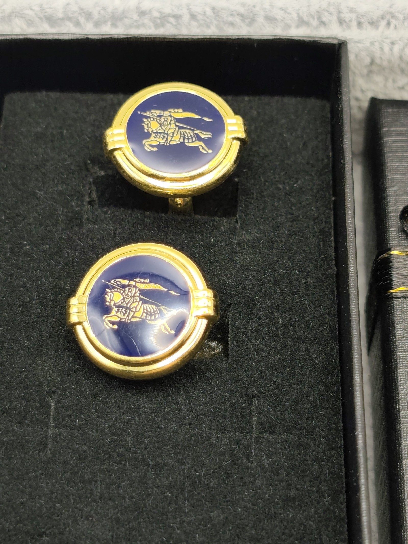 Burberry Gold & Navy Blue Round Knight Cufflinks image 2
