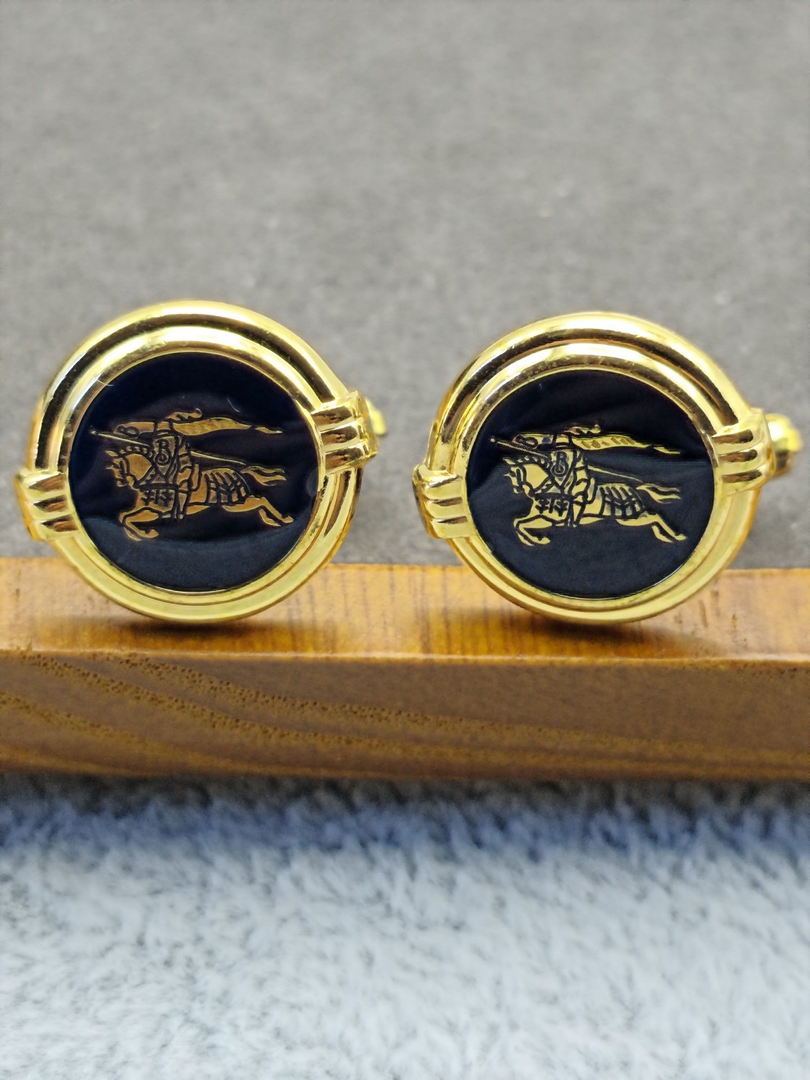Burberry Gold & Navy Blue Round Knight Cufflinks image 3