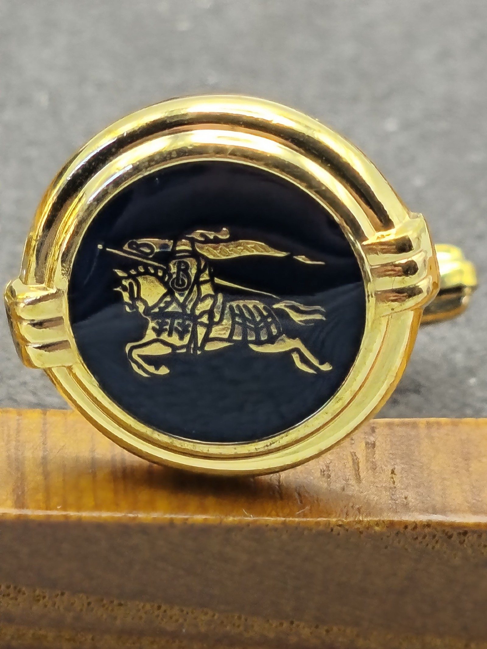 Burberry Gold & Navy Blue Round Knight Cufflinks image 4