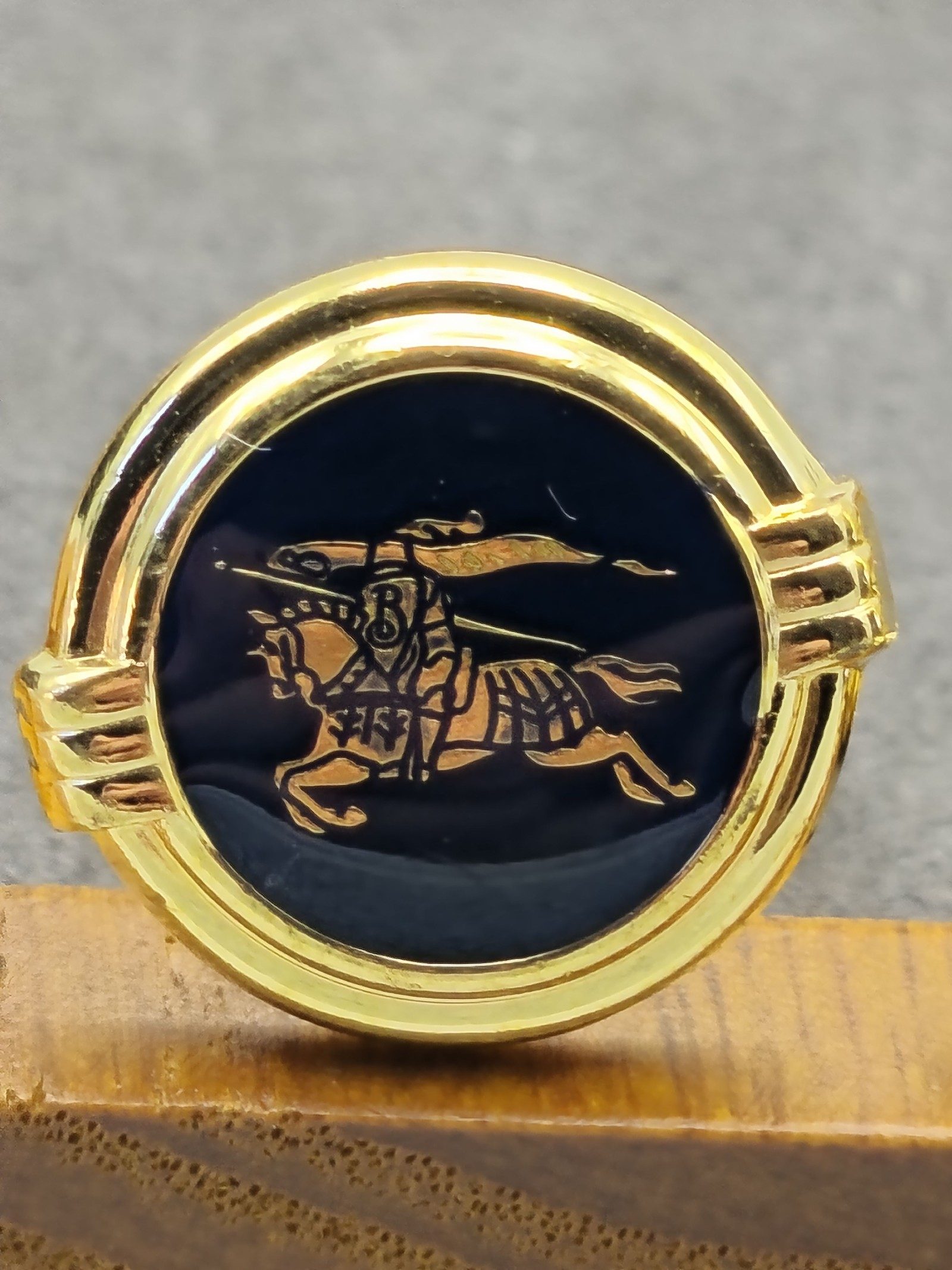 Burberry Gold & Navy Blue Round Knight Cufflinks image 5