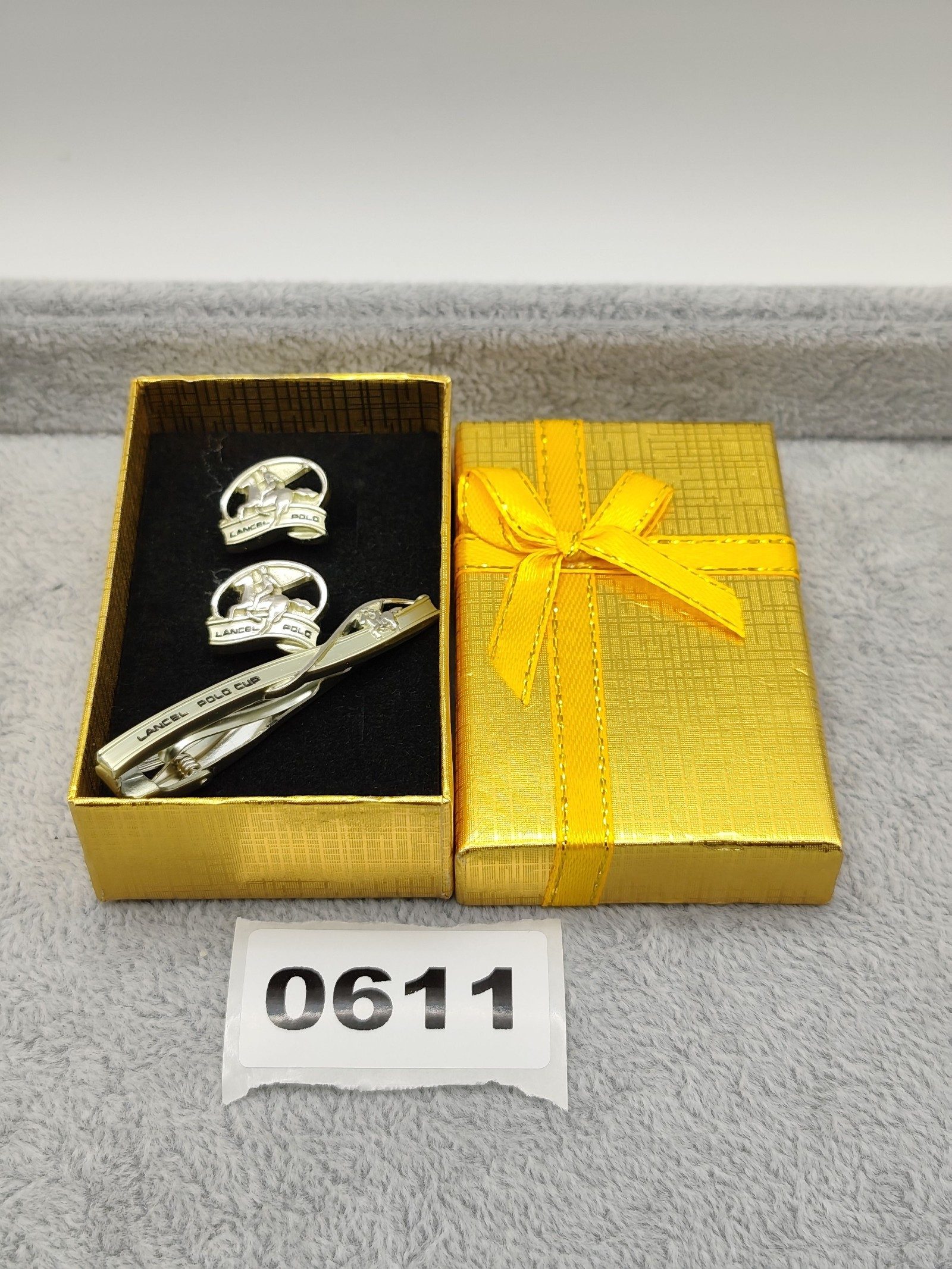 Lancel Silver tone Polo Tie Clip and Cufflinks Set