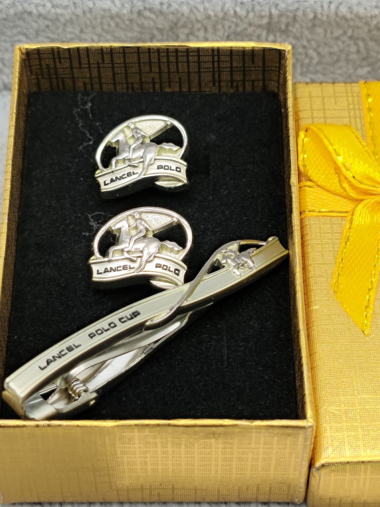 Lancel Silver tone Polo Tie Clip and Cufflinks Set image 2