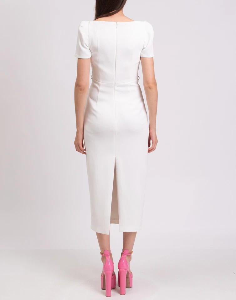 New Self-Portrait White Crystal-Embellished Sweetheart Midi Dress S image 4