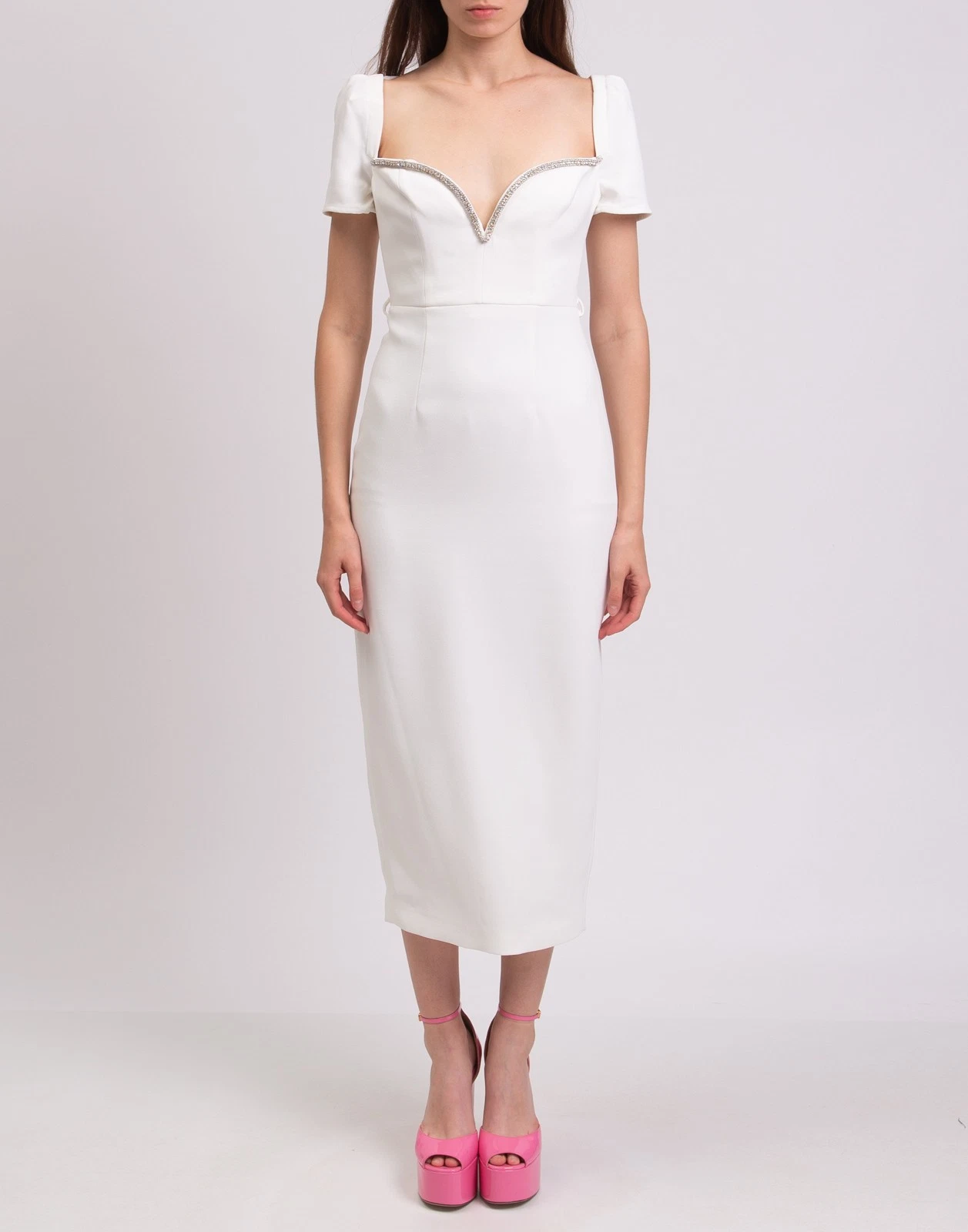 New Self-Portrait White Crystal-Embellished Sweetheart Midi Dress S image 2