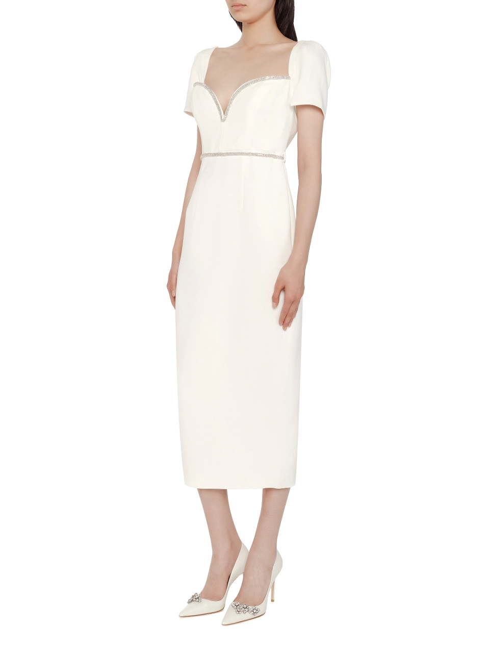 New Self-Portrait White Crystal-Embellished Sweetheart Midi Dress S image 8
