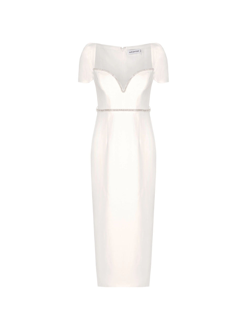 New Self-Portrait White Crystal-Embellished Sweetheart Midi Dress S