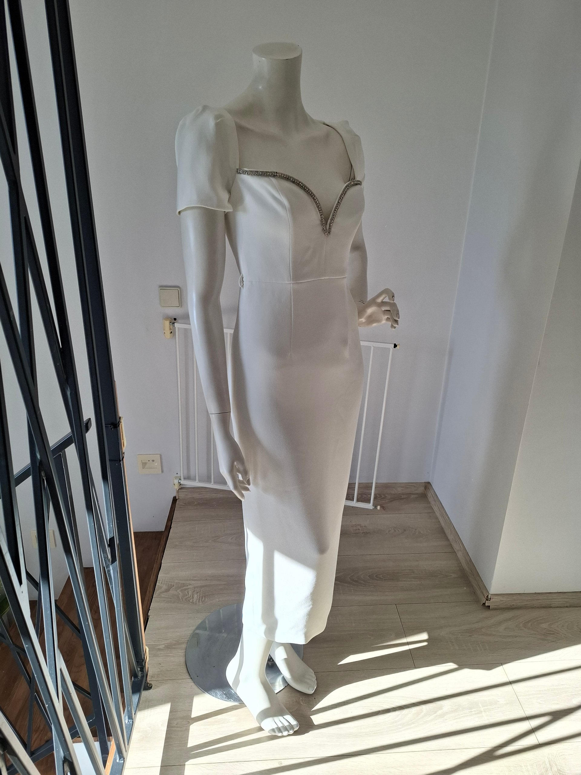 New Self-Portrait White Crystal-Embellished Sweetheart Midi Dress S image 8