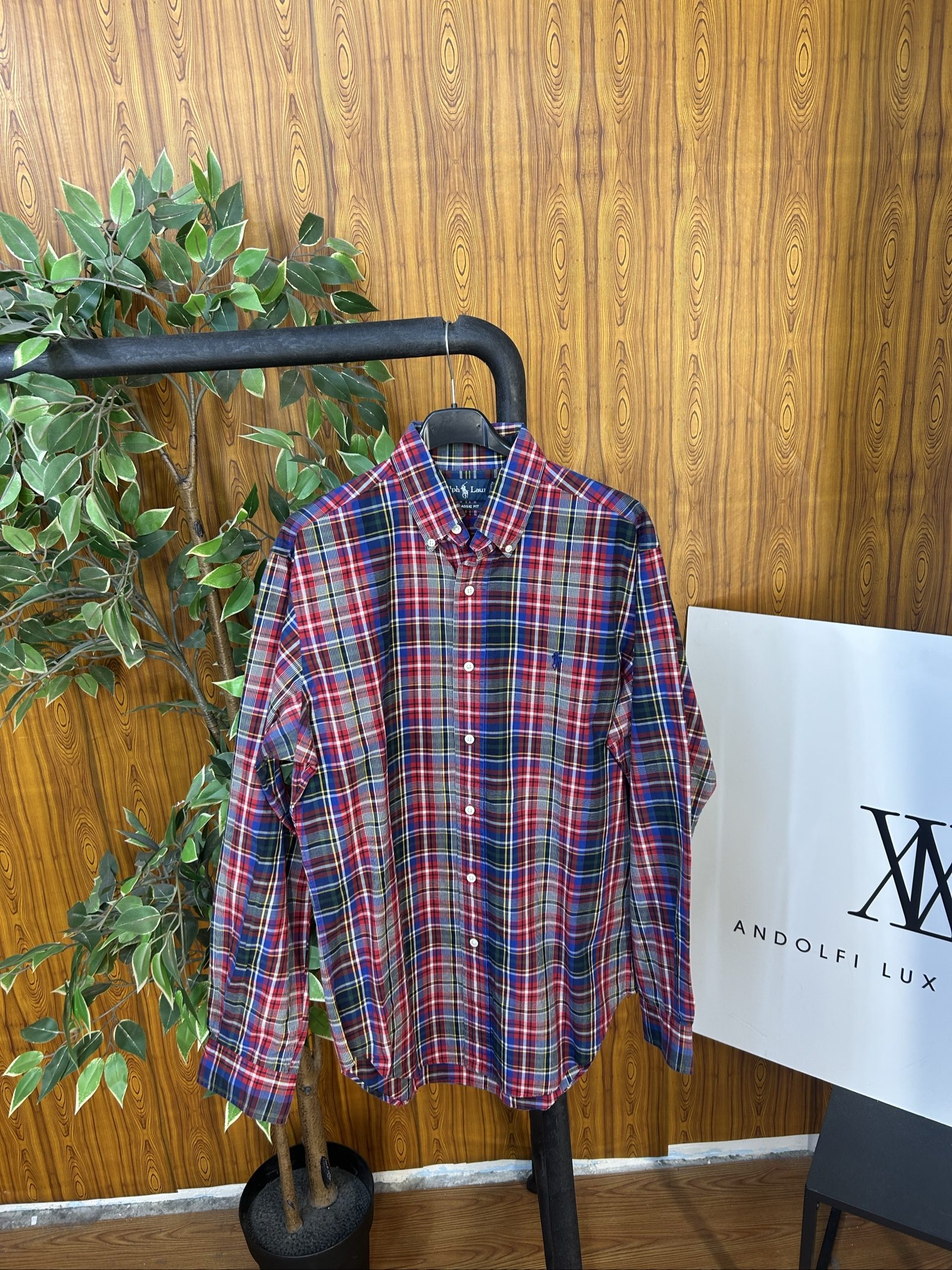 Ralph Lauren Men's Red Blue & Green Checked Classic Fit Shirt Small
