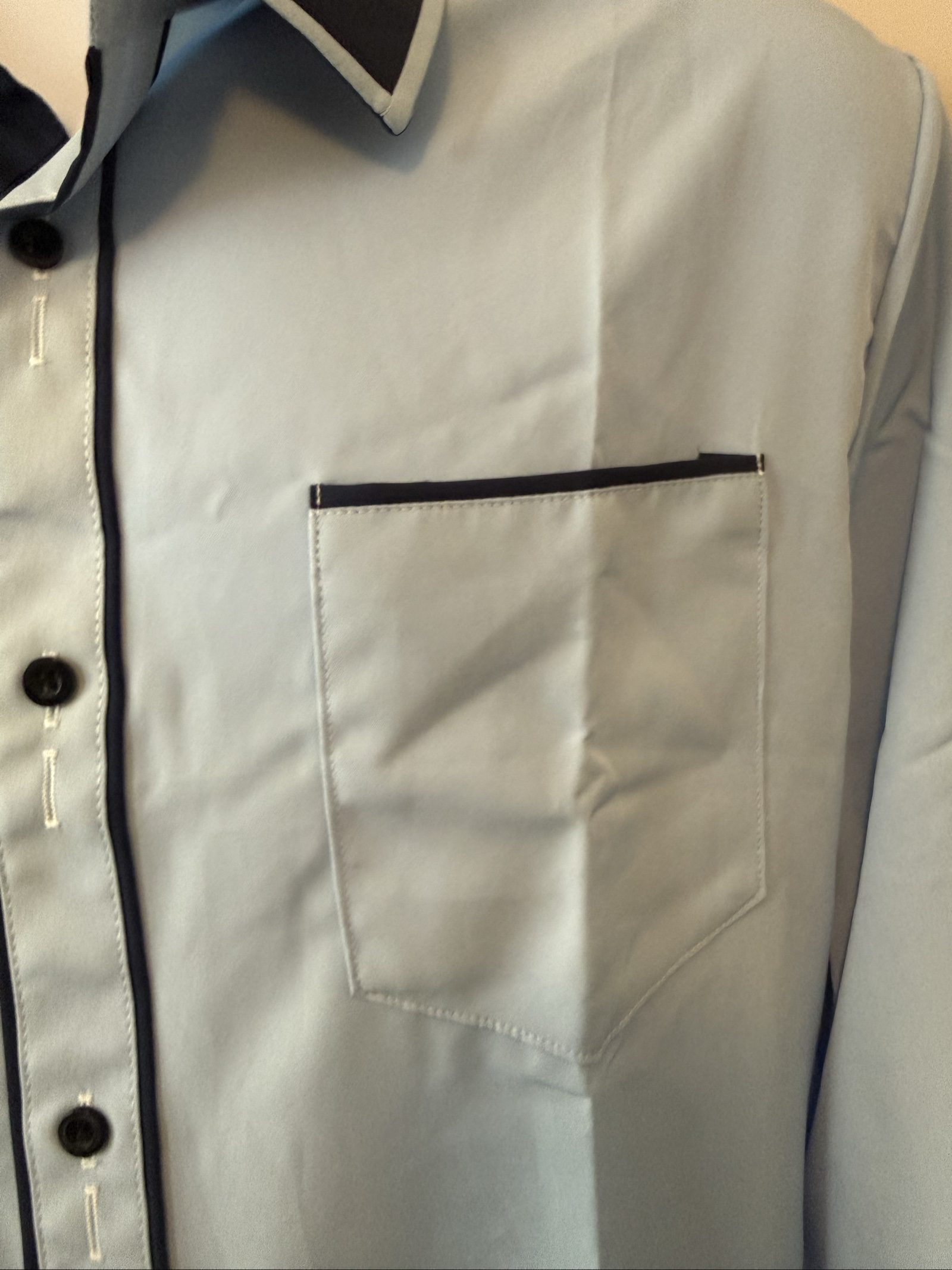 Unbranded Light Blue & Navy Contrast Trim Shirt XL 100% Polyester image 3