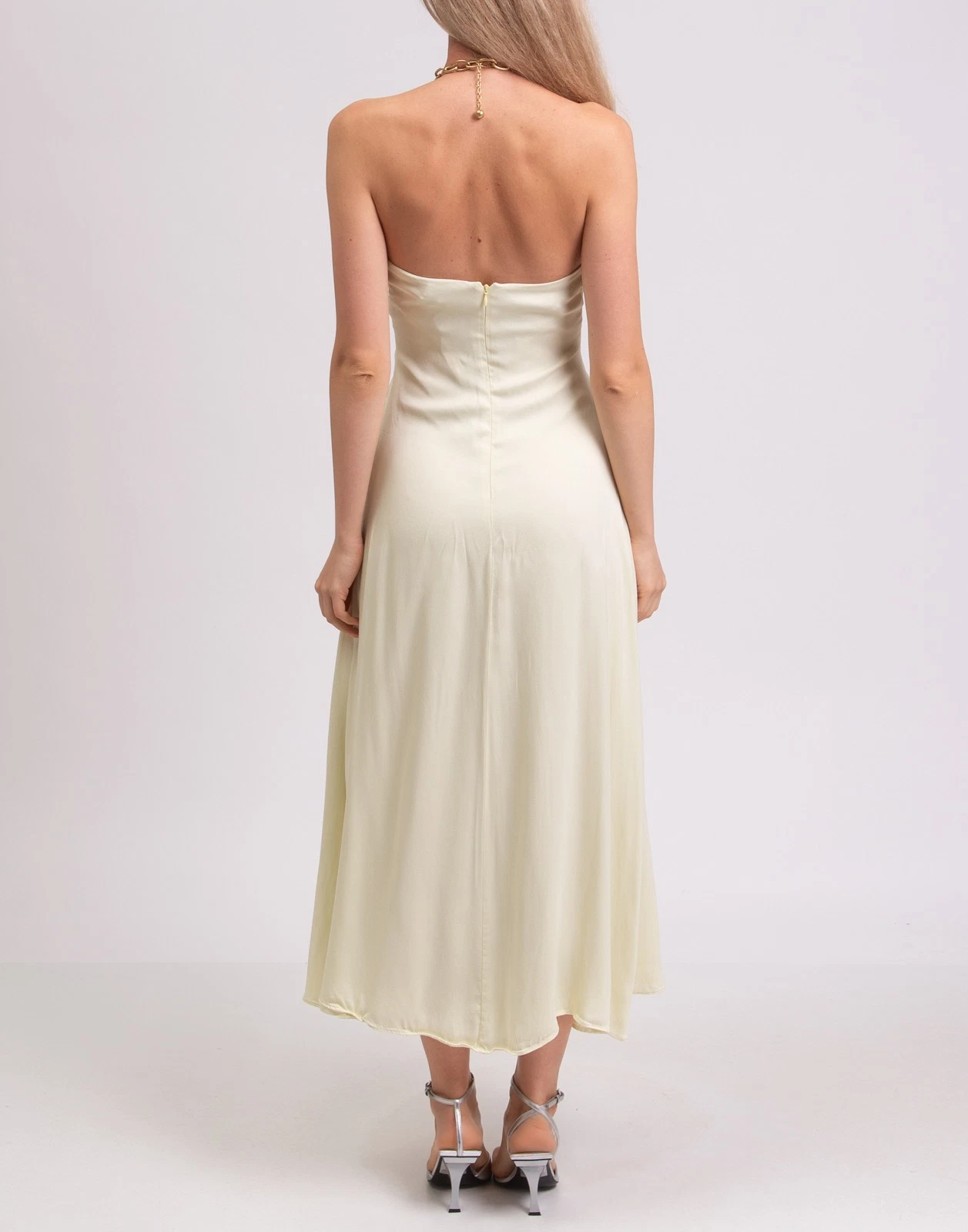 New Jonathan Simkhai Pale Yellow Chain-Neck Halter Midi Dress S image 3