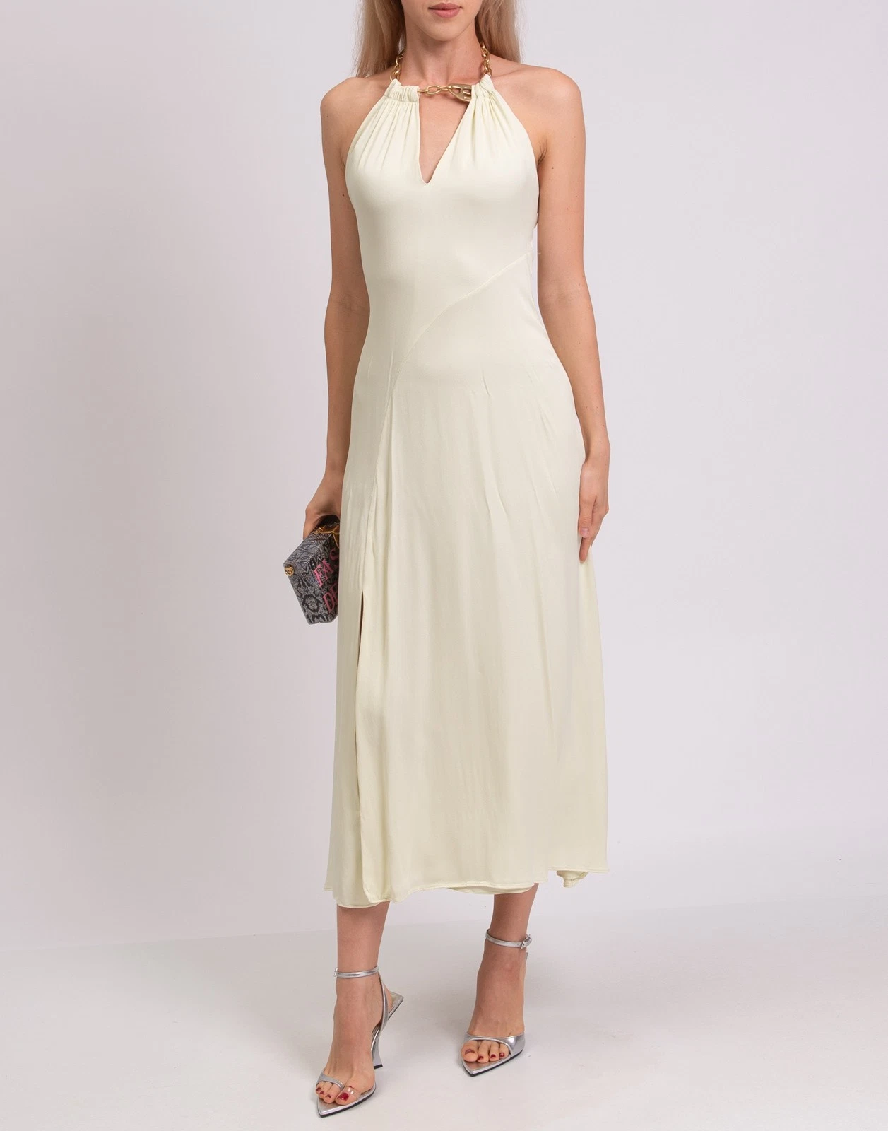 New Jonathan Simkhai Pale Yellow Chain-Neck Halter Midi Dress S image 2