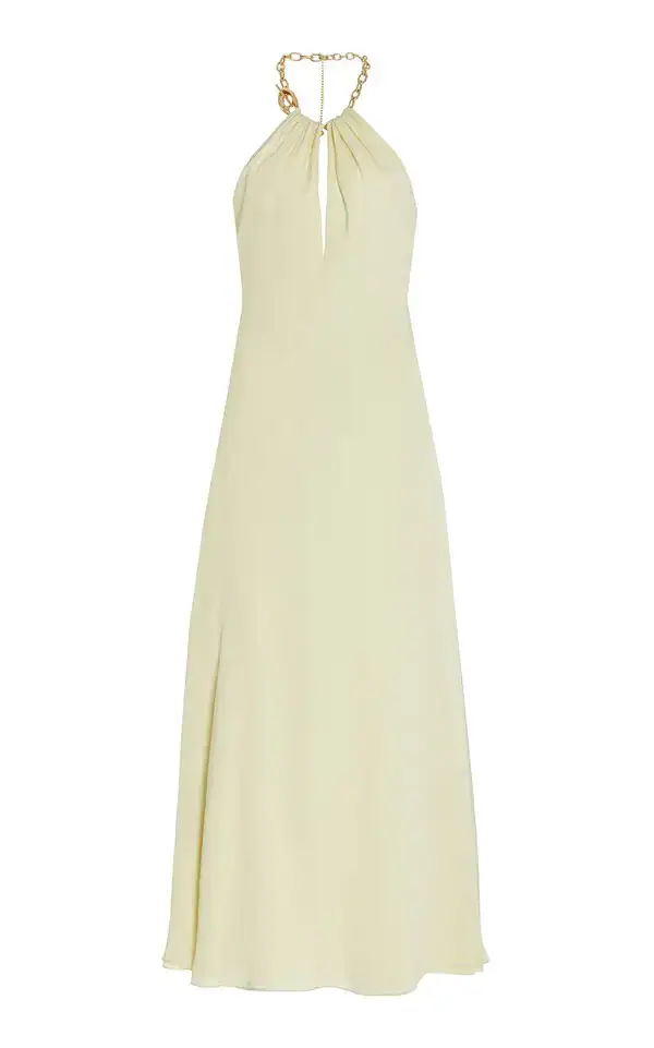 New Jonathan Simkhai Pale Yellow Chain-Neck Halter Midi Dress S