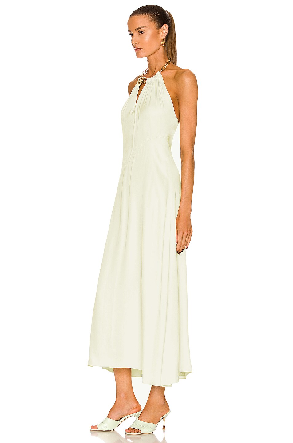 New Jonathan Simkhai Pale Yellow Chain-Neck Halter Midi Dress S image 5