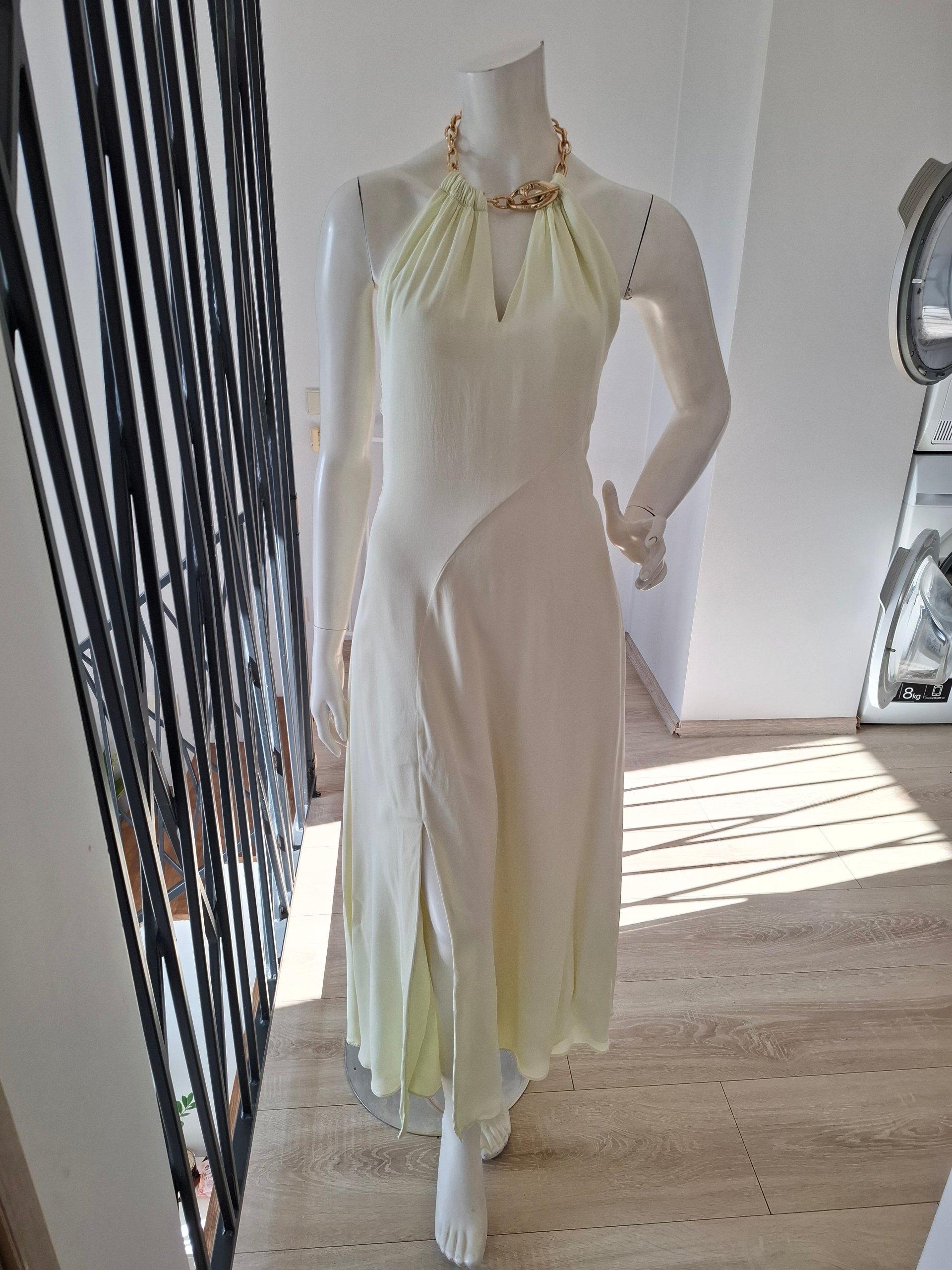New Jonathan Simkhai Pale Yellow Chain-Neck Halter Midi Dress S image 8