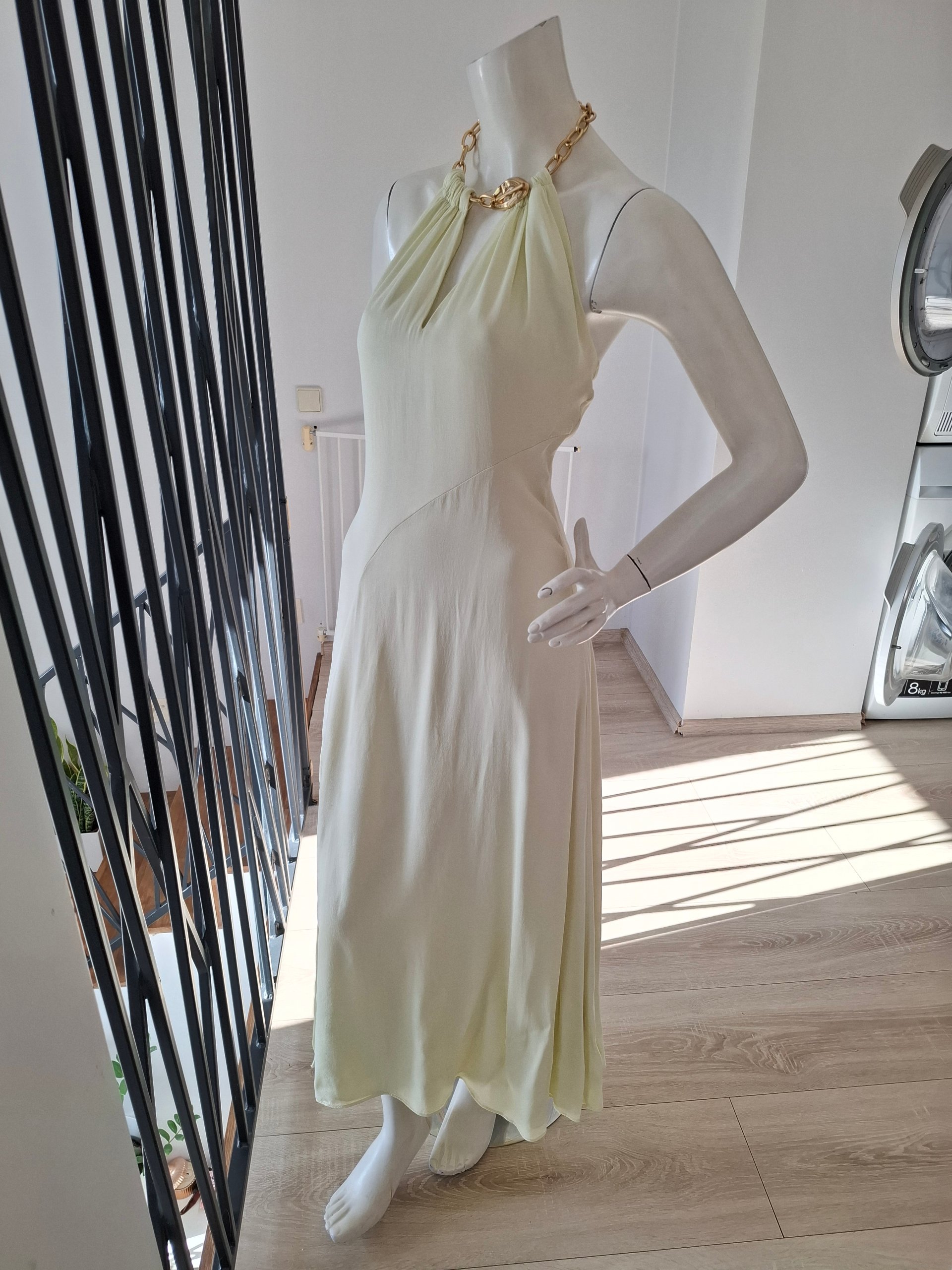 New Jonathan Simkhai Pale Yellow Chain-Neck Halter Midi Dress S image 9