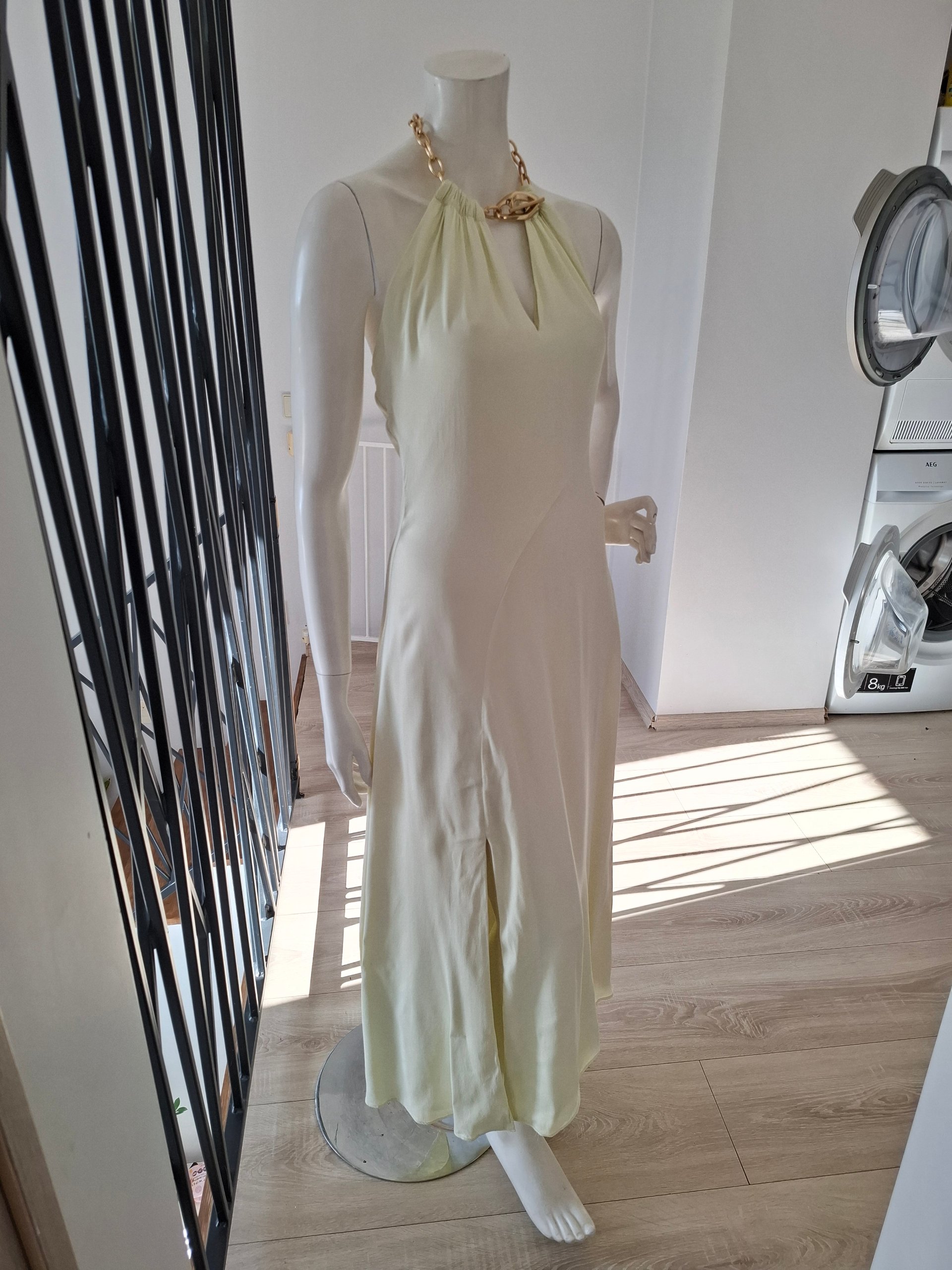 New Jonathan Simkhai Pale Yellow Chain-Neck Halter Midi Dress S image 10