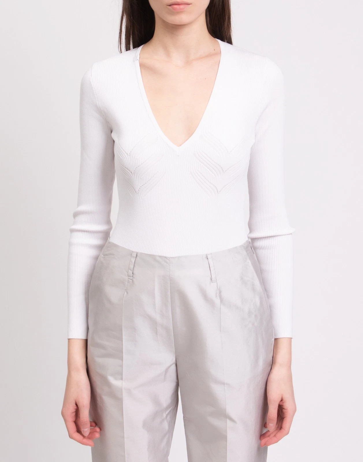 New Elisabetta Franchi White Ribbed Knitted Bodysuit Size S image 4