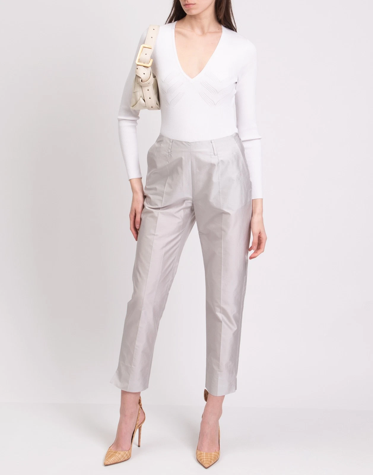 New Elisabetta Franchi White Ribbed Knitted Bodysuit Size S image 2