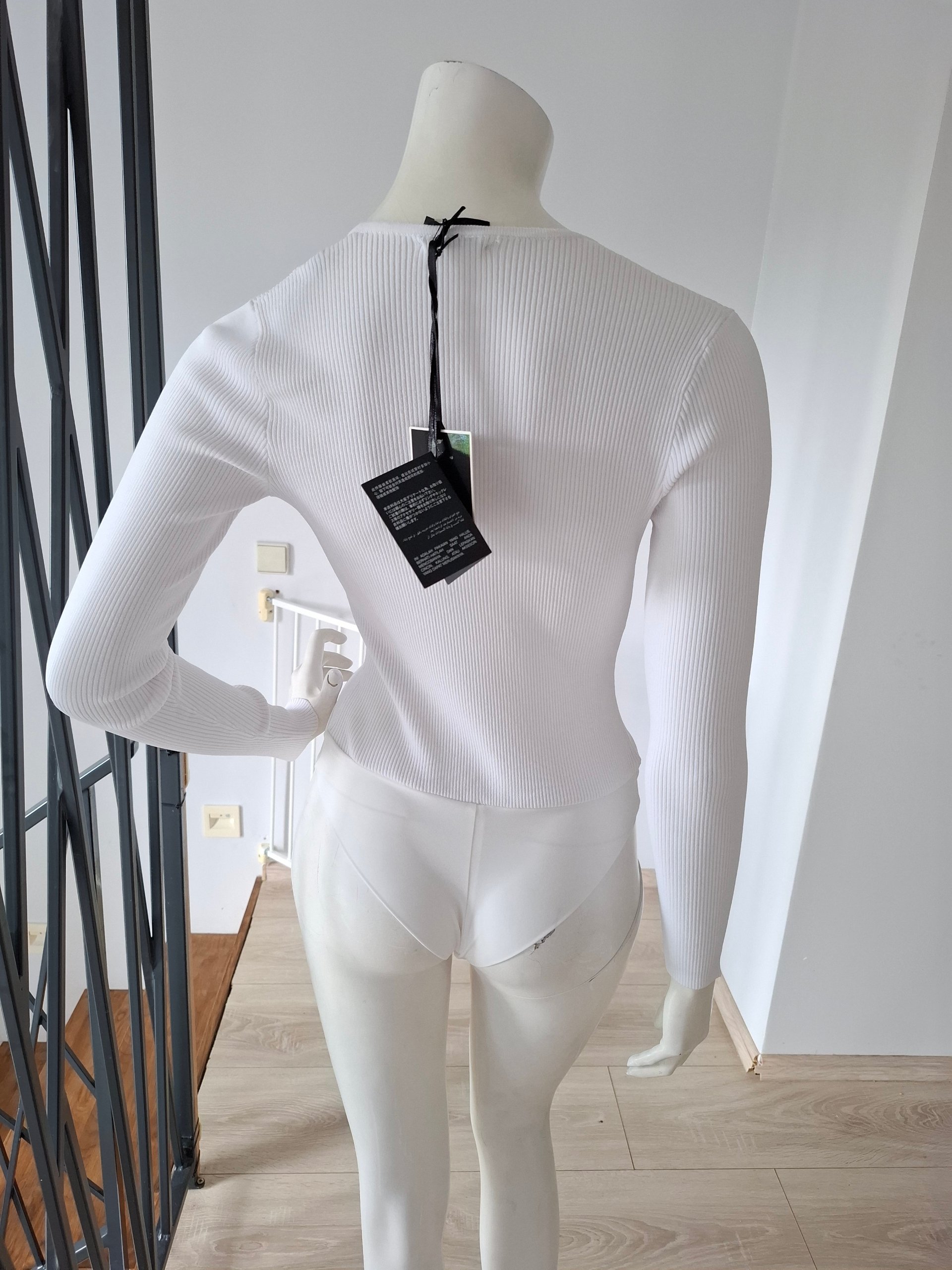 New Elisabetta Franchi White Ribbed Knitted Bodysuit Size S image 9