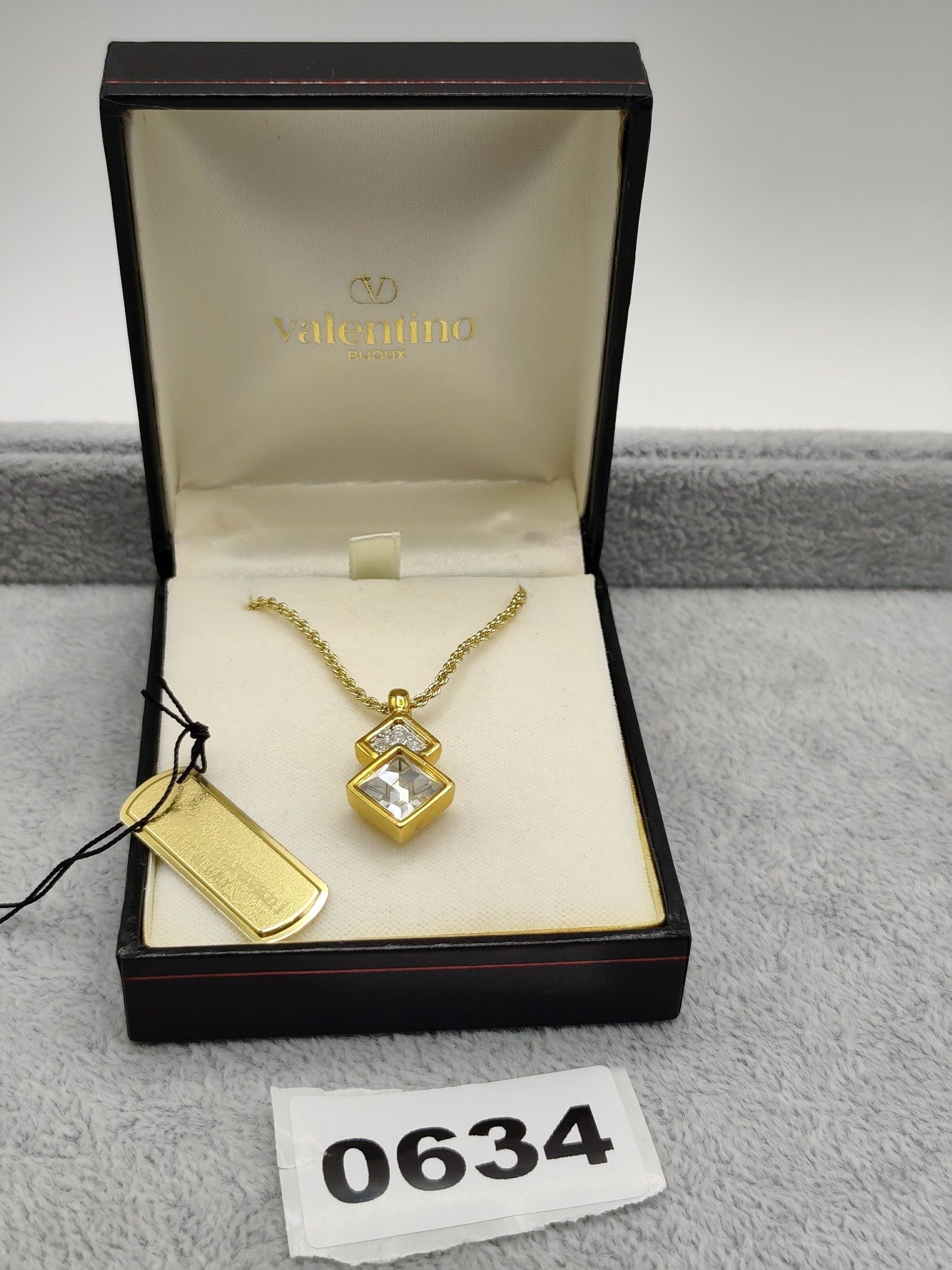 Valentino Gold & Clear Crystal Pendant Necklace Unisex