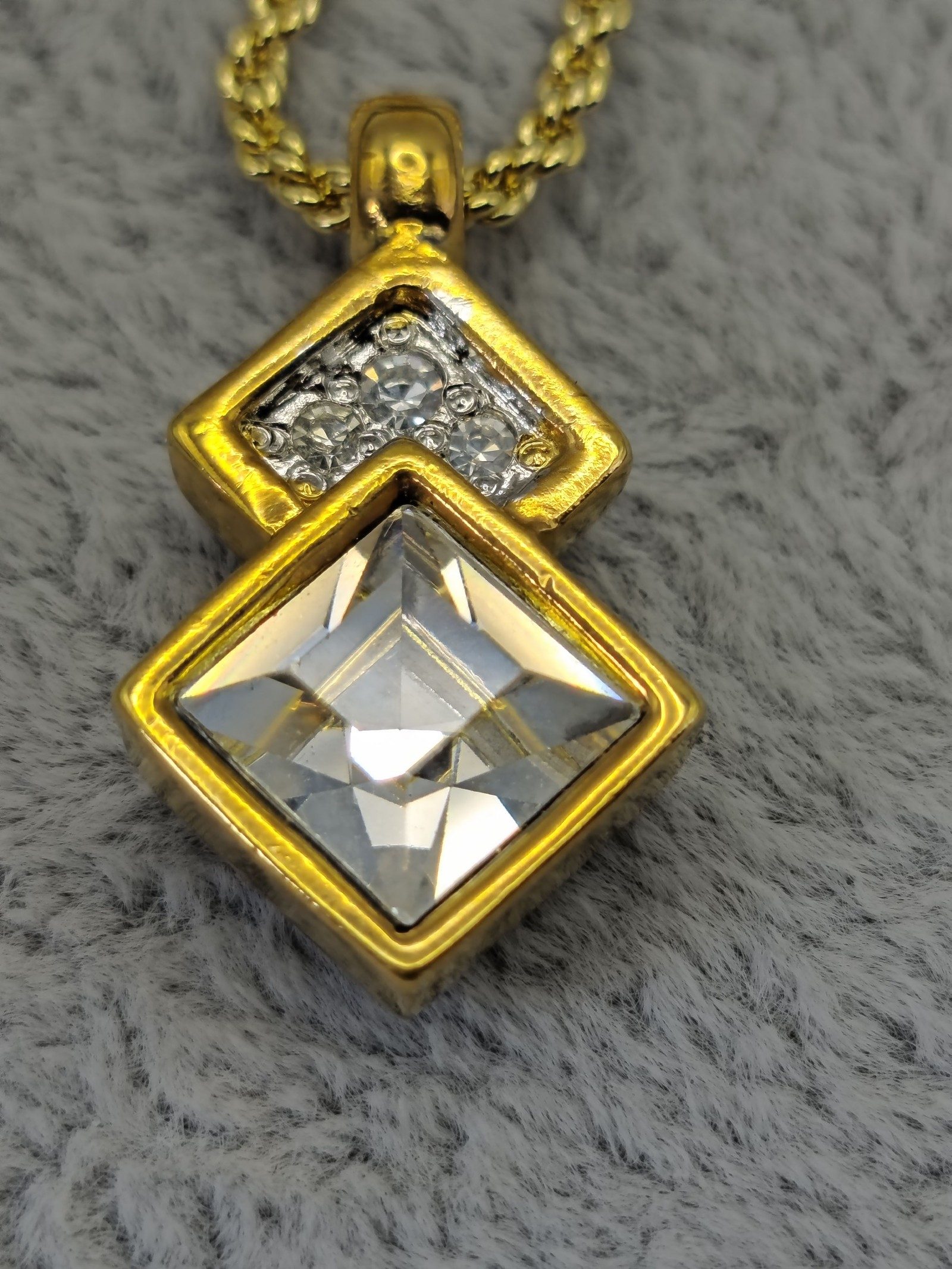 Valentino Gold & Clear Crystal Pendant Necklace Unisex image 5