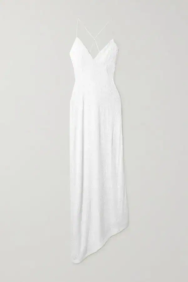 New Retrofête White Sequin Asymmetric Cami Maxi Dress Size M