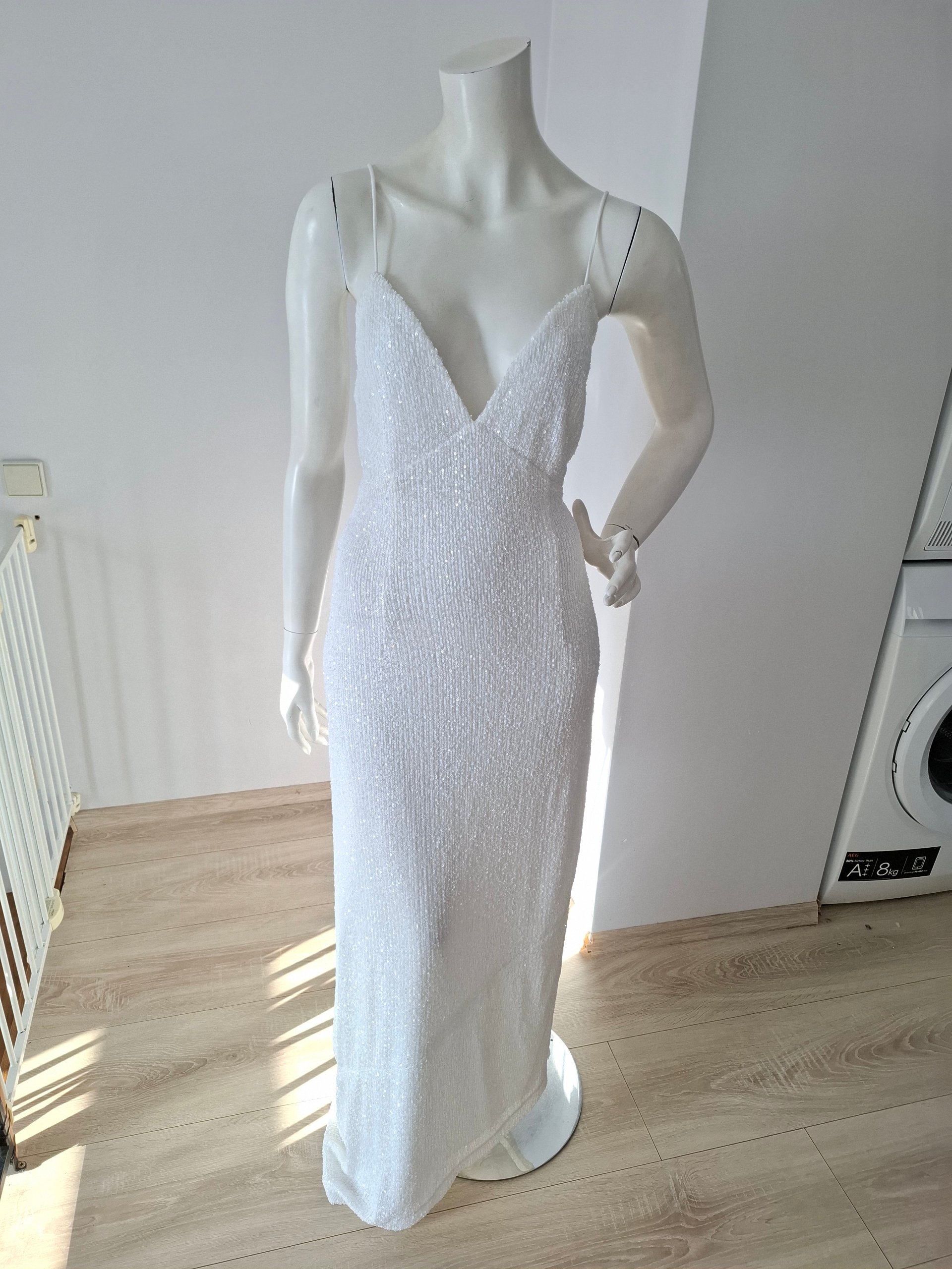 New Retrofête White Sequin Asymmetric Cami Maxi Dress Size M image 6