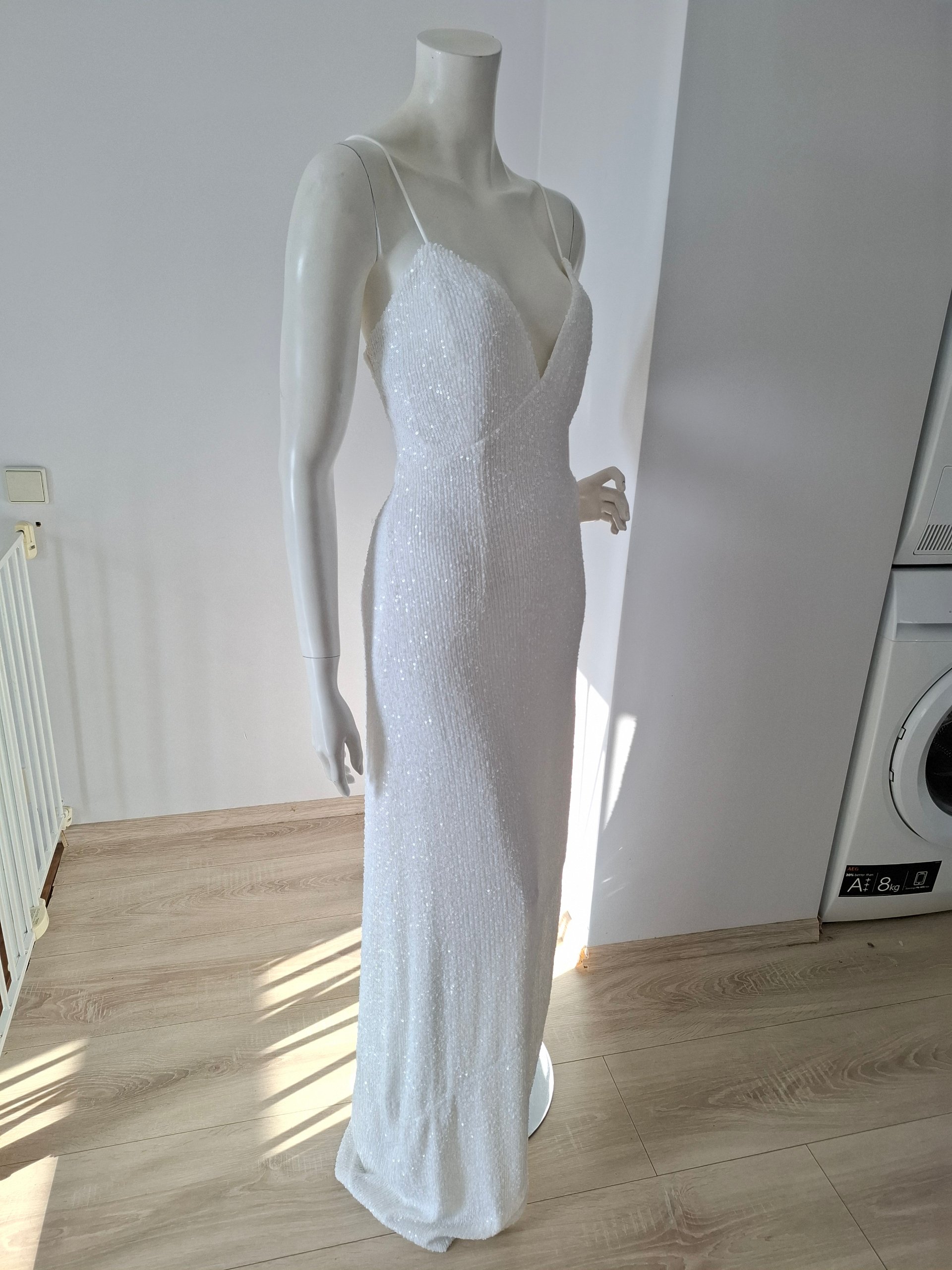 New Retrofête White Sequin Asymmetric Cami Maxi Dress Size M image 7