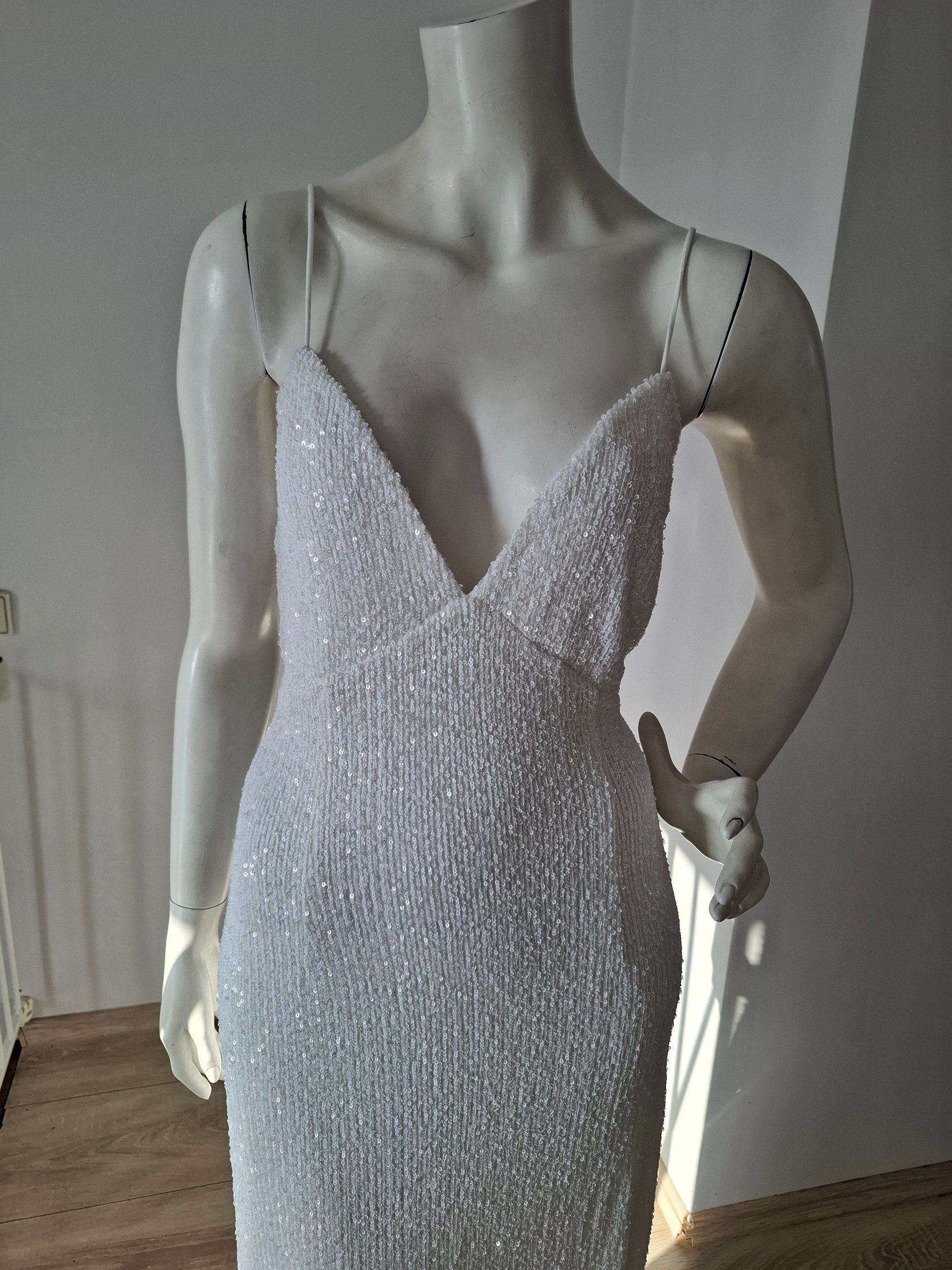 New Retrofête White Sequin Asymmetric Cami Maxi Dress Size M image 9