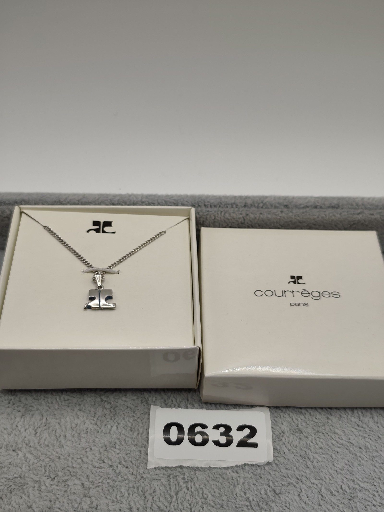 Courrèges Silver Logo Charm Necklace Unisex