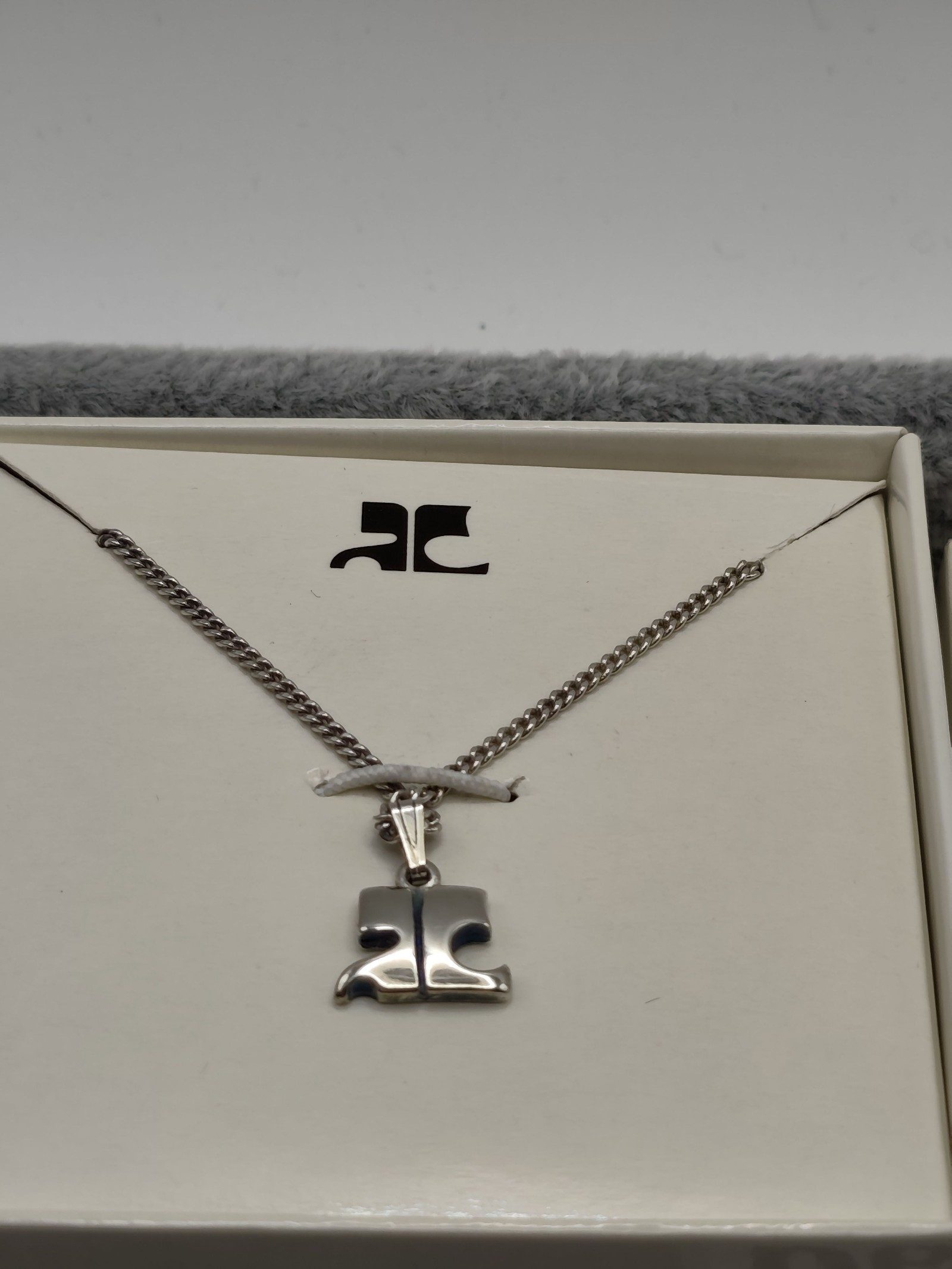 Courrèges Silver Logo Charm Necklace Unisex image 2