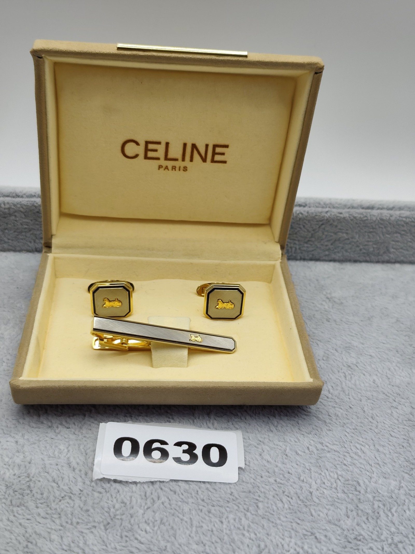 Celine Gold & Silver Tie Clip & Cufflinks Set