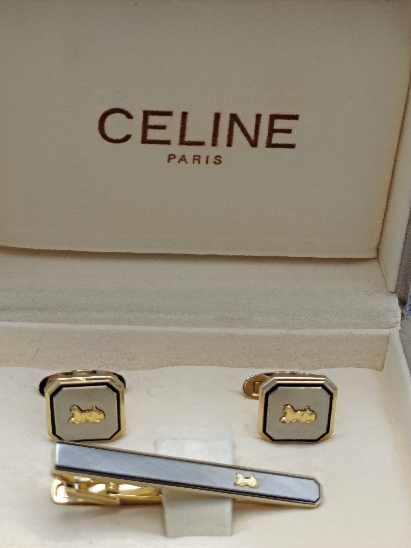 Celine Gold & Silver Tie Clip & Cufflinks Set image 2