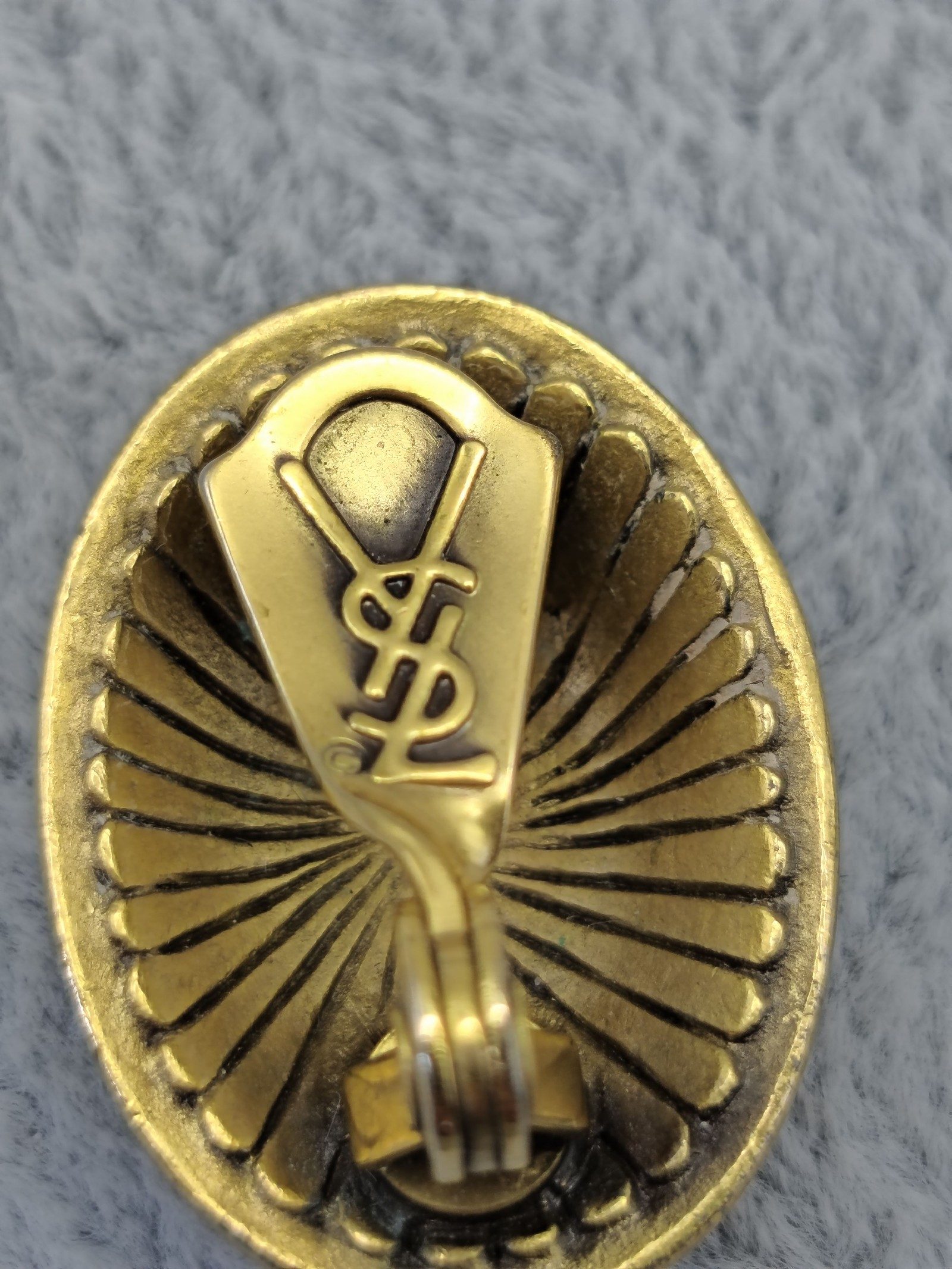 Yves Saint Laurent Gold Tone Oval Clip-On Earrings image 5