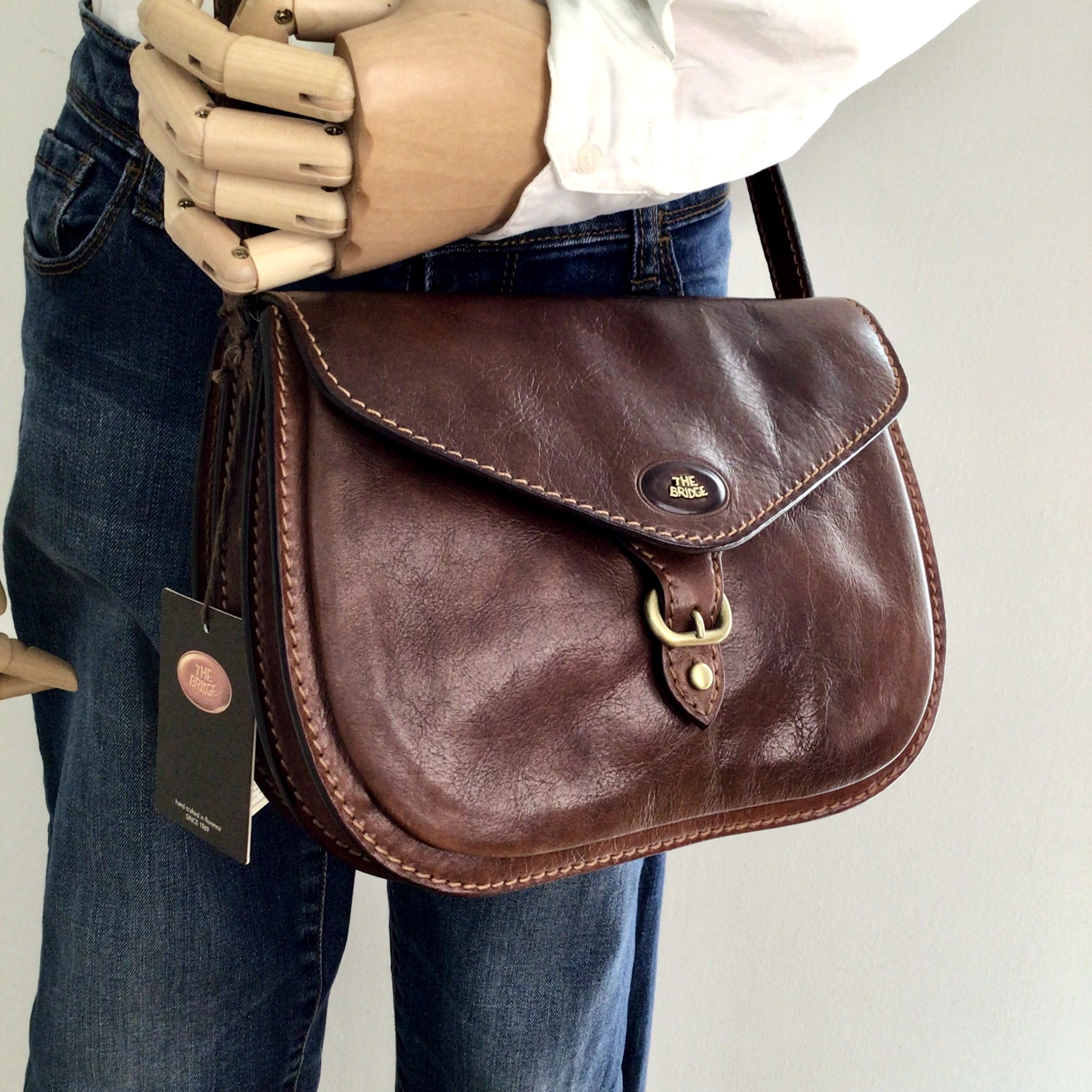 The Bridge Borsa a tracolla Vintage 1990 NUOVA pelle Marrone Made in Italy image 10