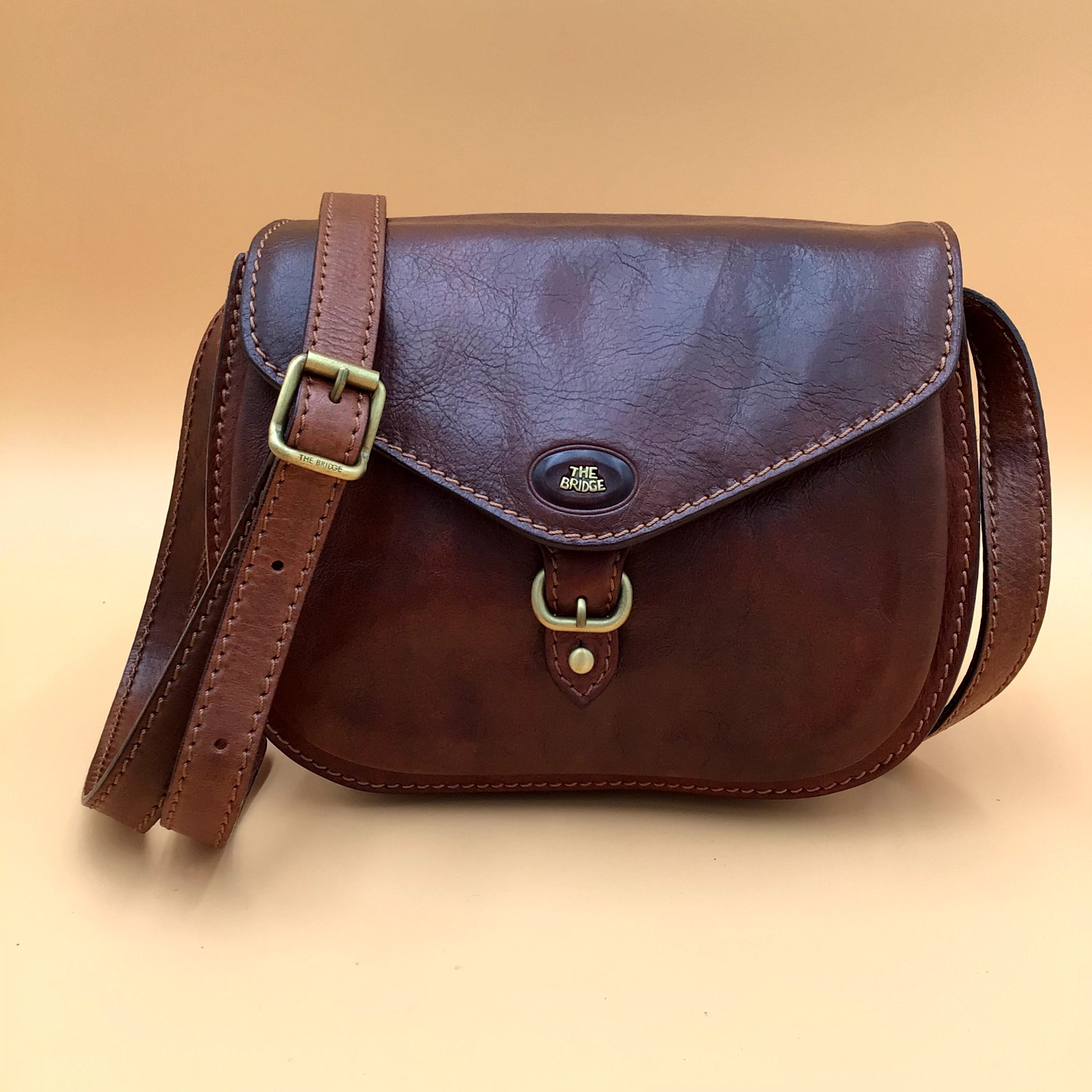 The Bridge Borsa a tracolla Vintage 1990 NUOVA pelle Marrone Made in Italy image 2