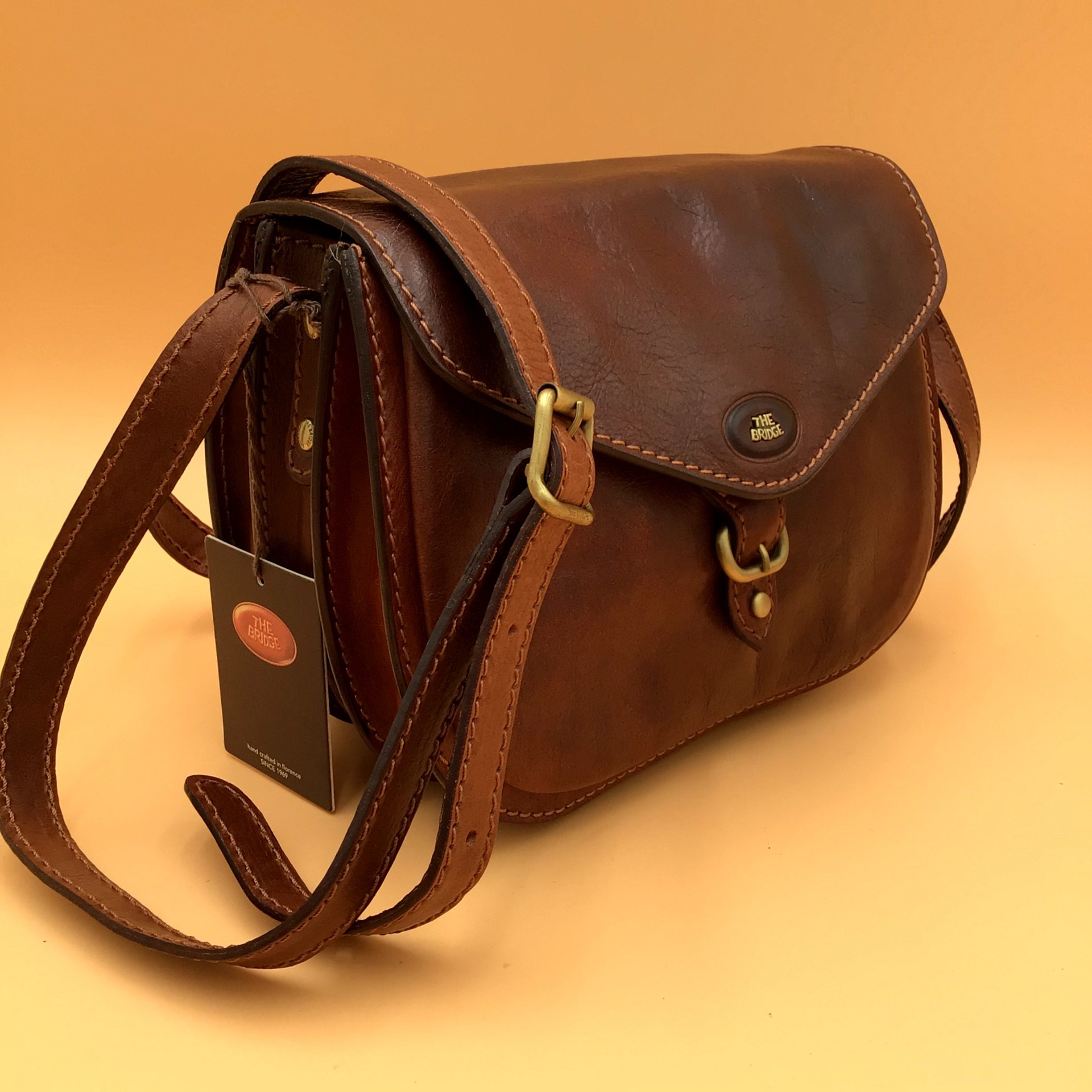 The Bridge Borsa a tracolla Vintage 1990 NUOVA pelle Marrone Made in Italy image 3