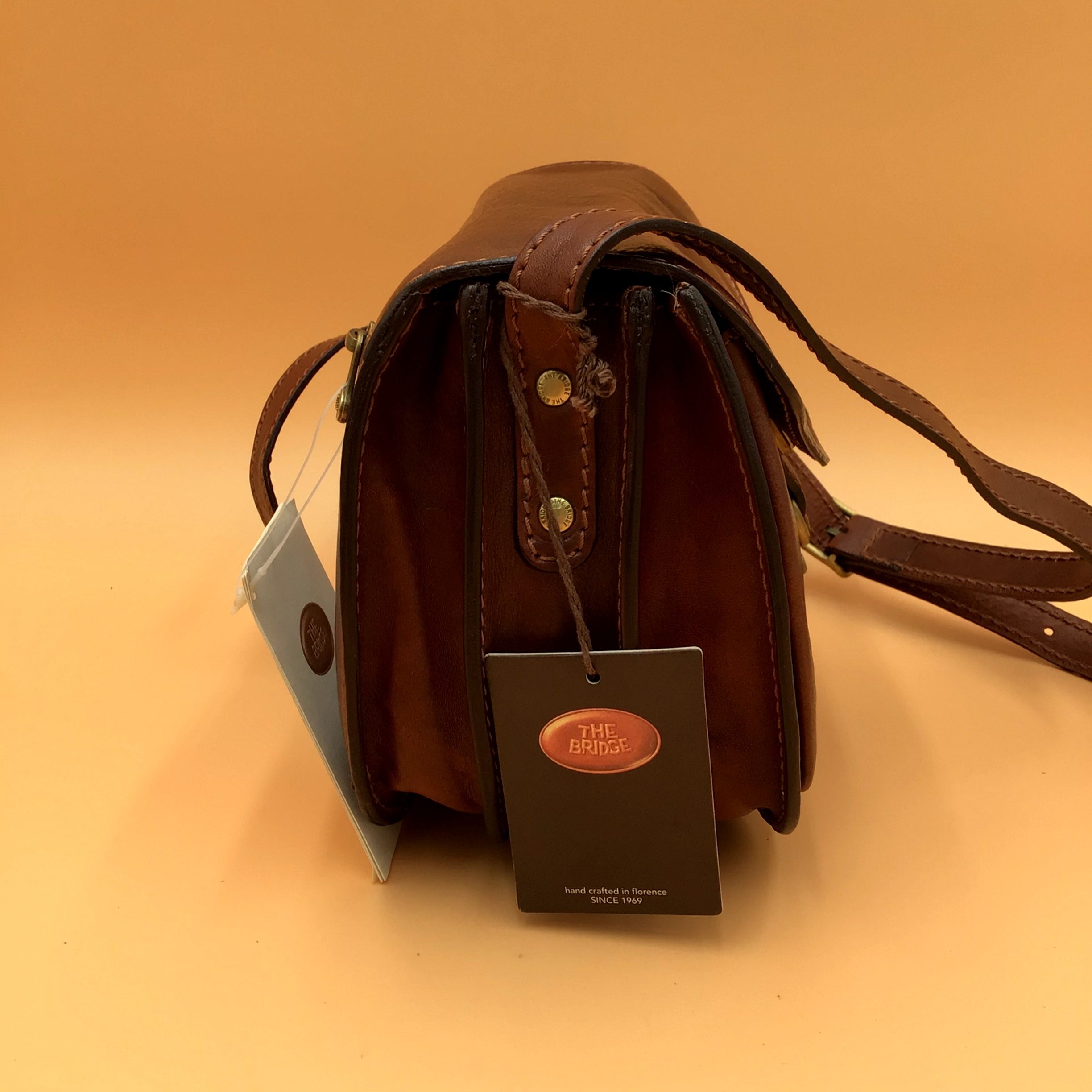 The Bridge Borsa a tracolla Vintage 1990 NUOVA pelle Marrone Made in Italy image 4
