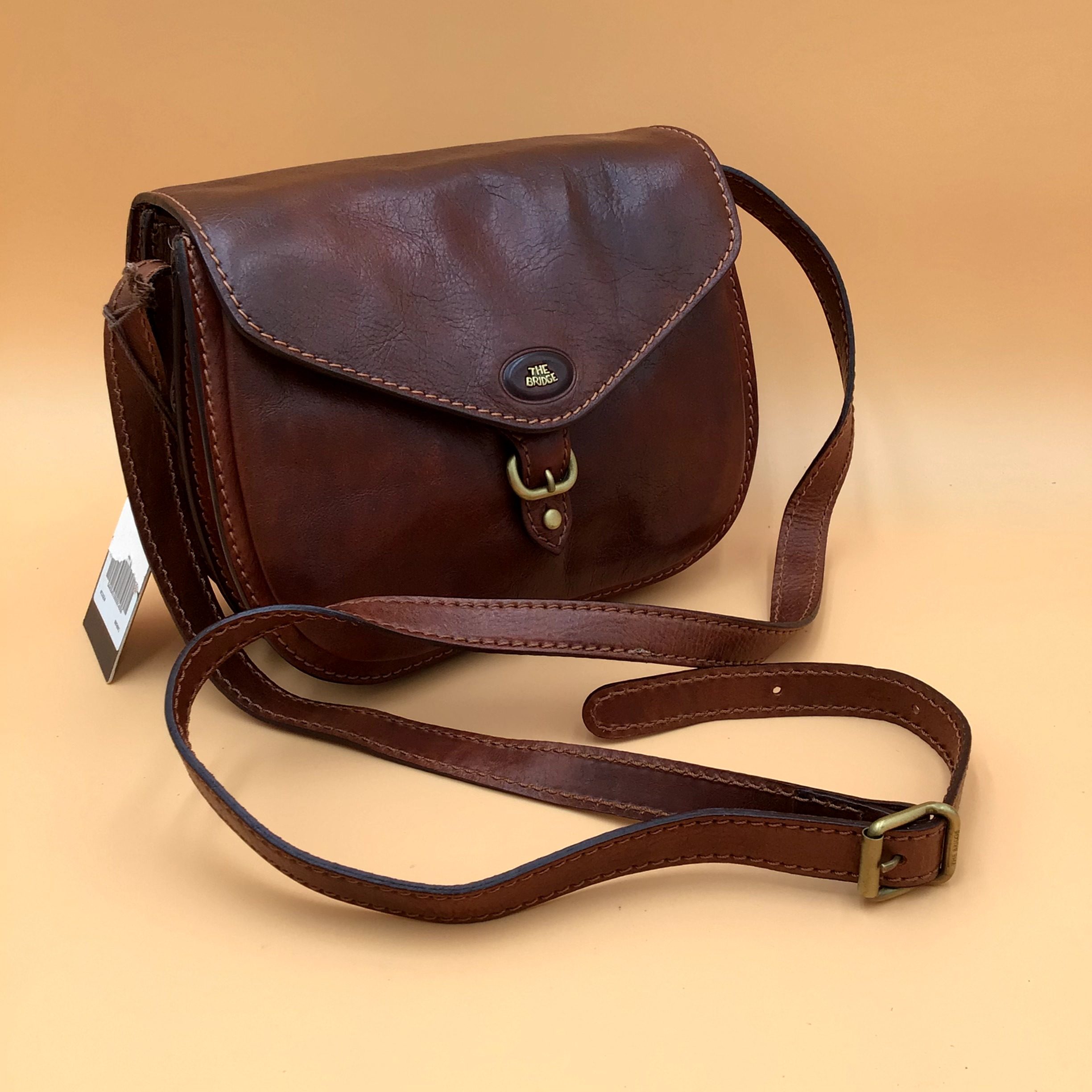 The Bridge Borsa a tracolla Vintage 1990 NUOVA pelle Marrone Made in Italy image 8