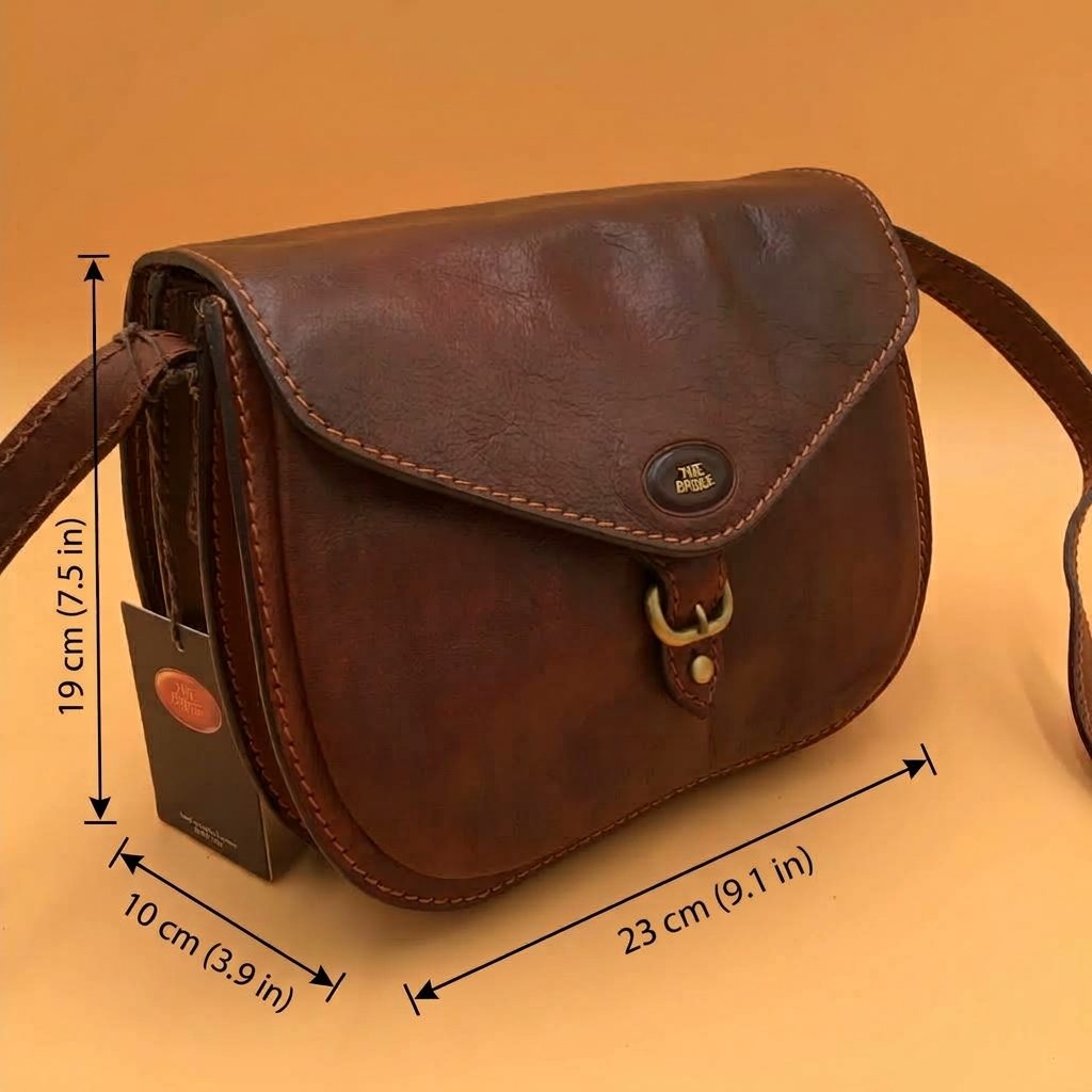 The Bridge Borsa a tracolla Vintage 1990 NUOVA pelle Marrone Made in Italy image 9