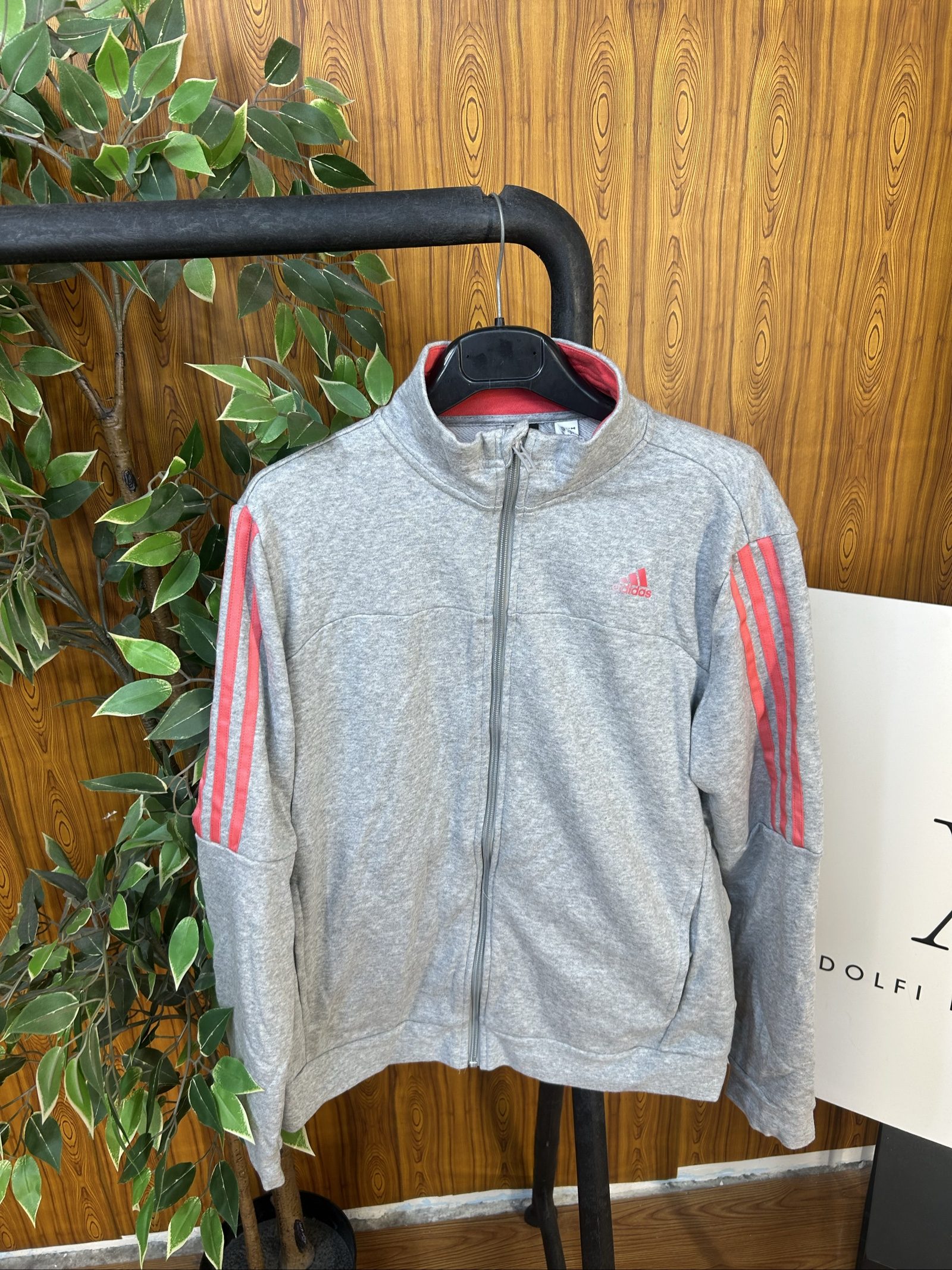 Adidas Grey & Pink Logo Track Jacket Large